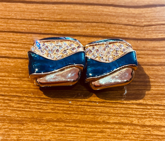1980s Vintage Blue and Gold Diamanté