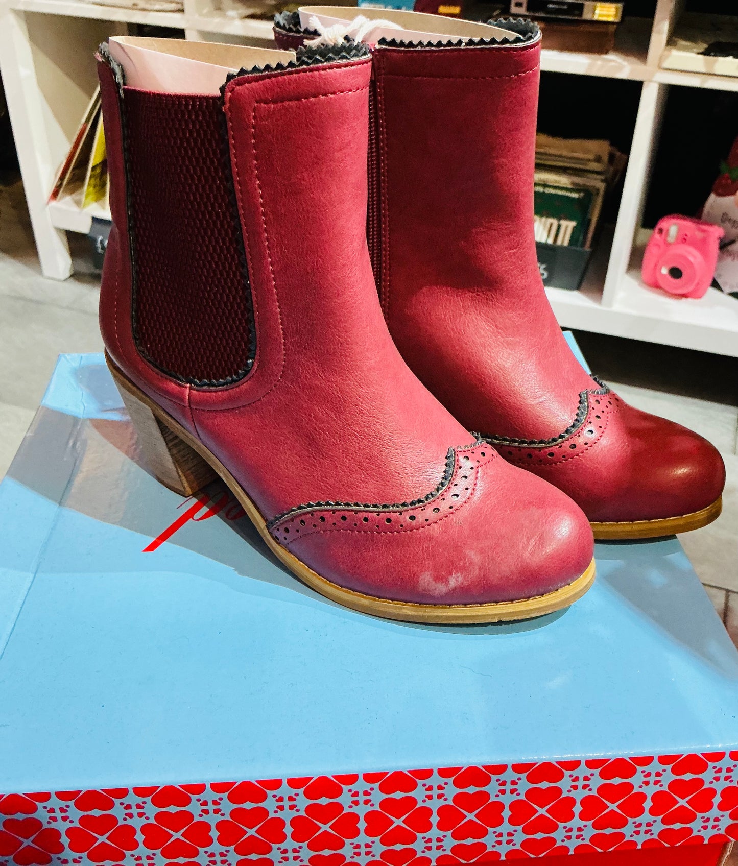 Banned Retro Cherry Red Heeled Chelsea Boots Size 5/38