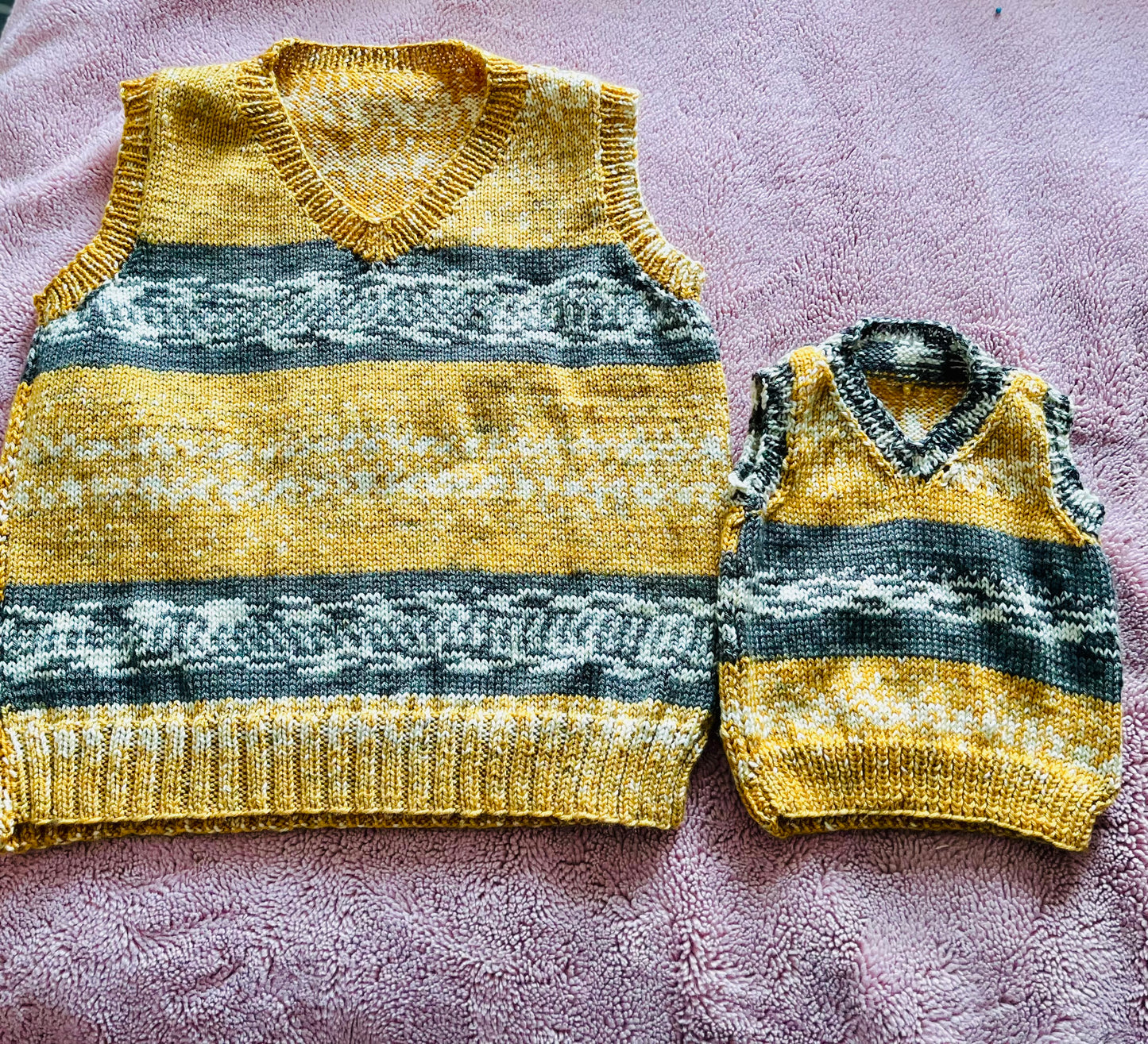 Mustard and Grey Mini Me Hand Knitted Vest