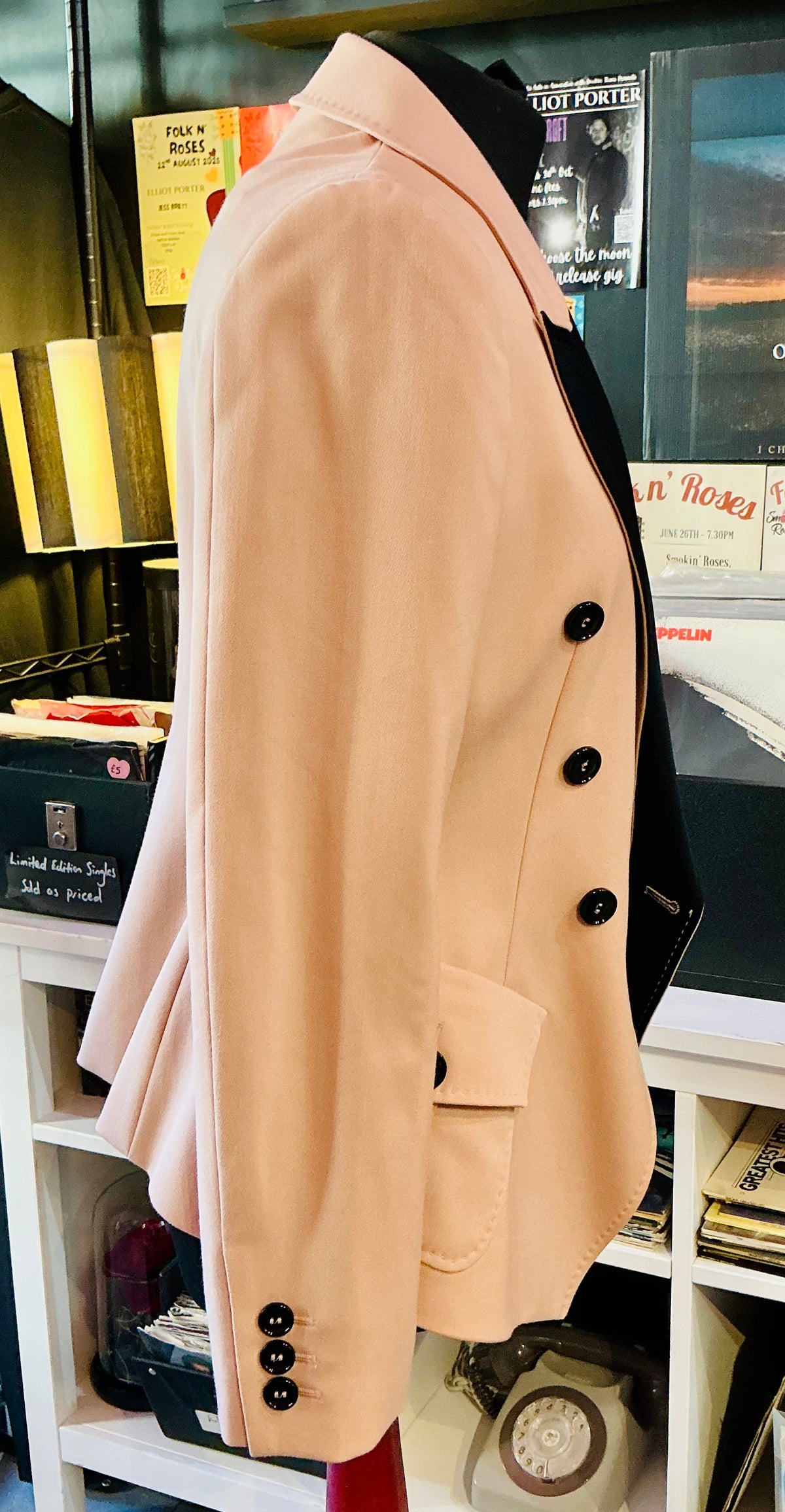 Moschino pale pink / black designer blazer jacket
