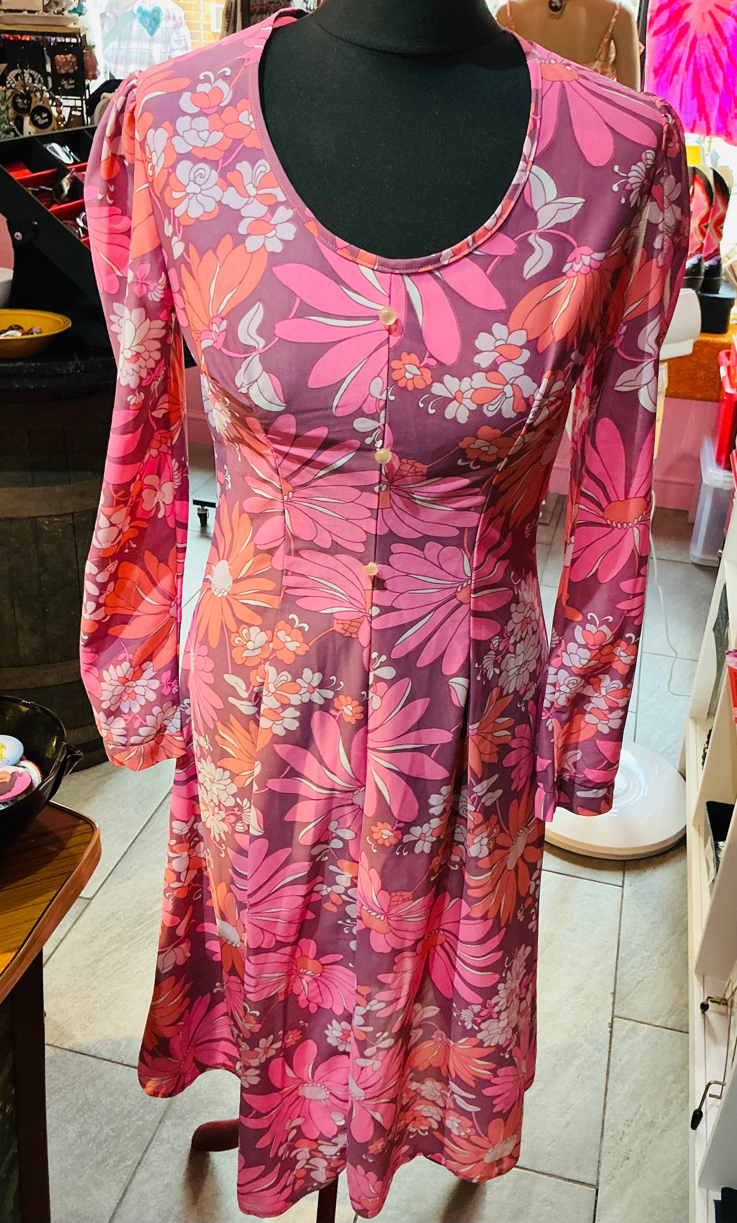 1960s Vintage Devonshire Lady Pink Retro Floral Dress