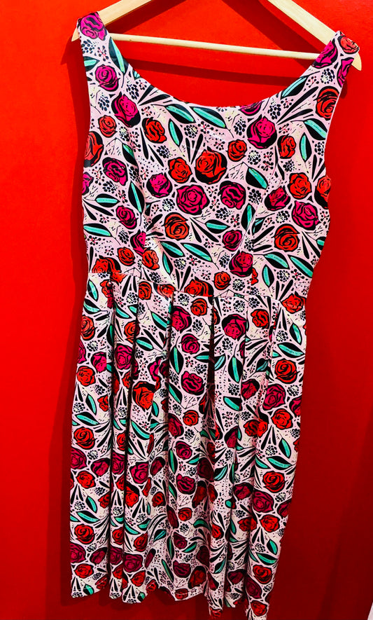 Red and Pink Rose Lindy Bop 1950s Style Swing Dress
