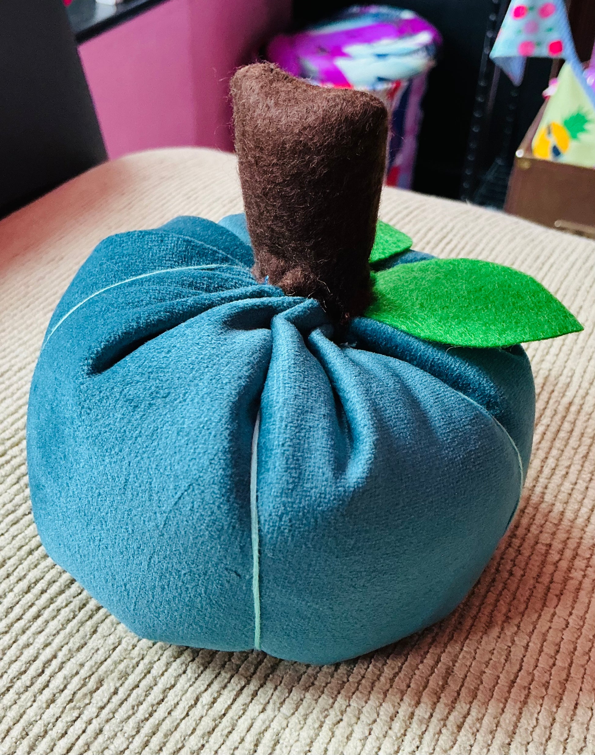Handmade Teal Velvet Pumpkin