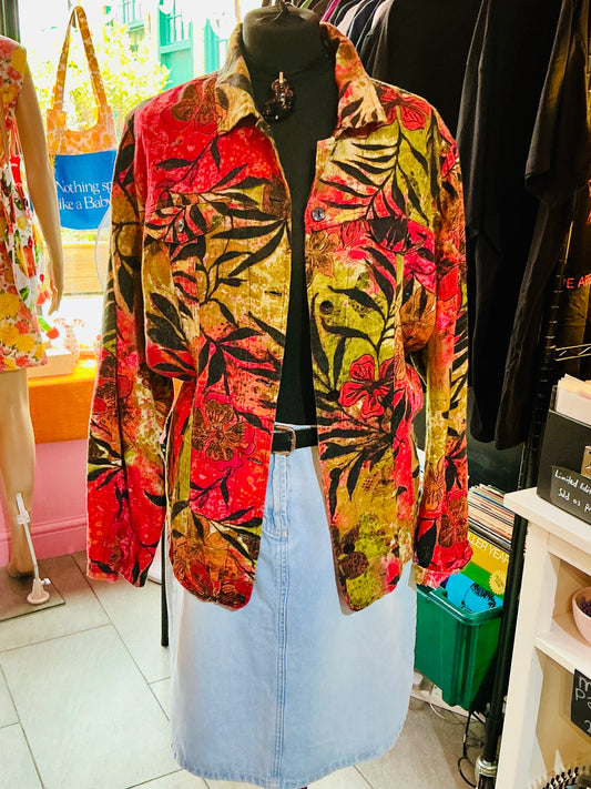1990s Vintage Tropical Floral Linen Jacket