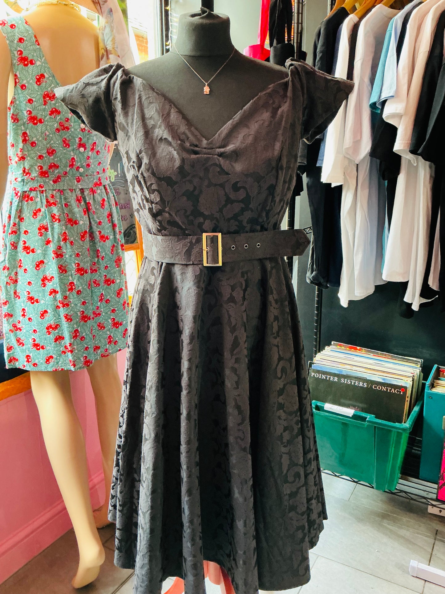British Retro Black Paisley Floral Print Dress