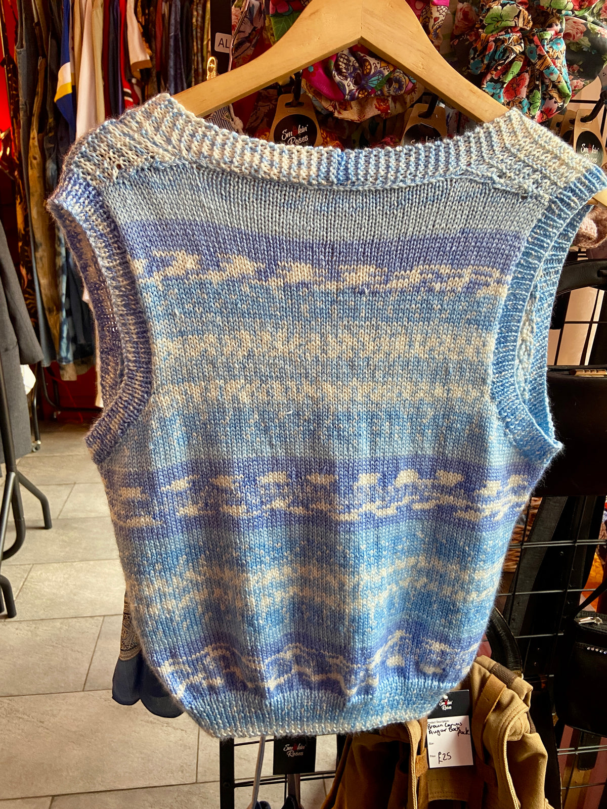 Hand Knit Blue Button Up Sweater Vest