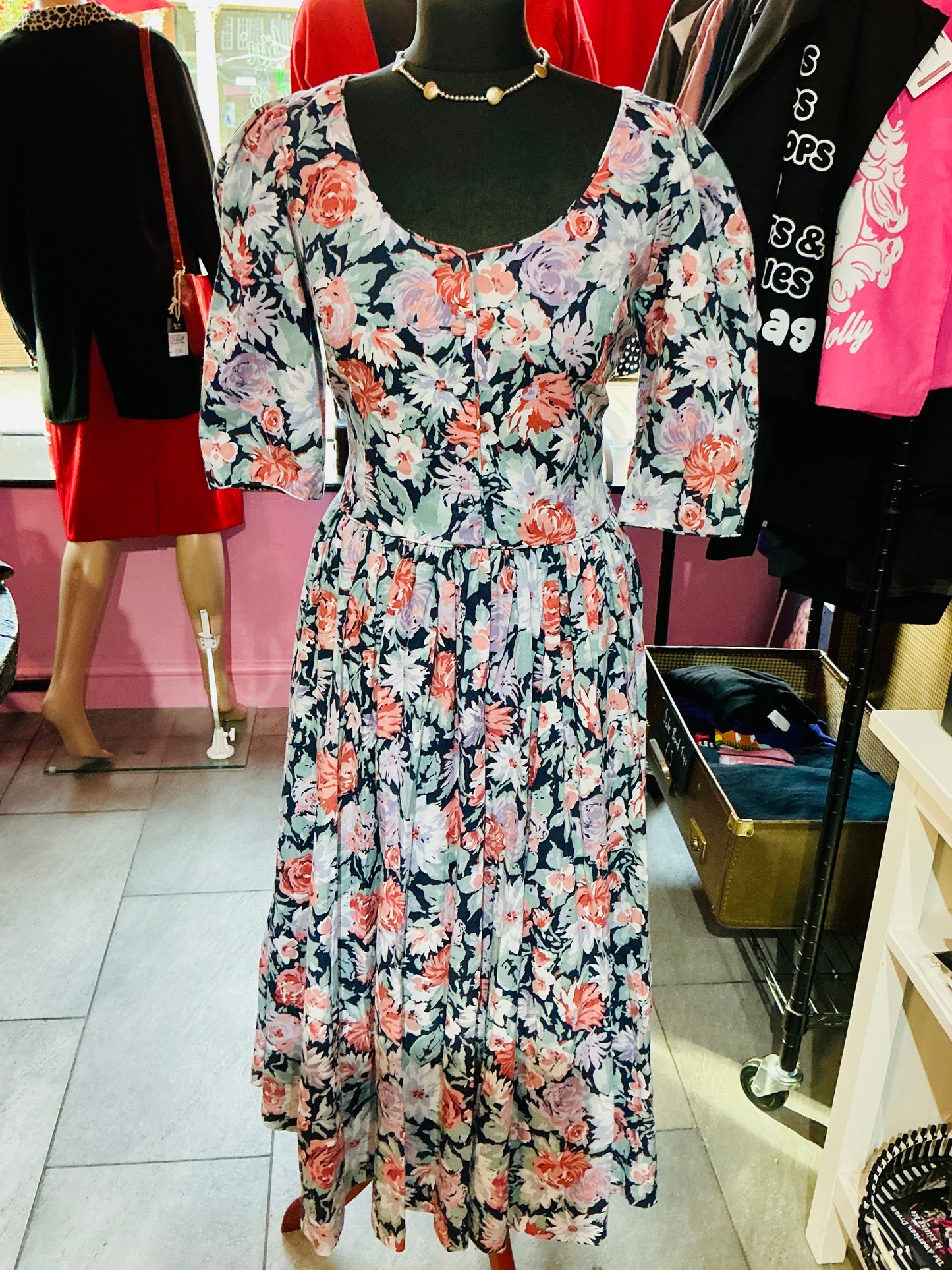 1980s Vintage Laura Ashley Floral Tea Dress