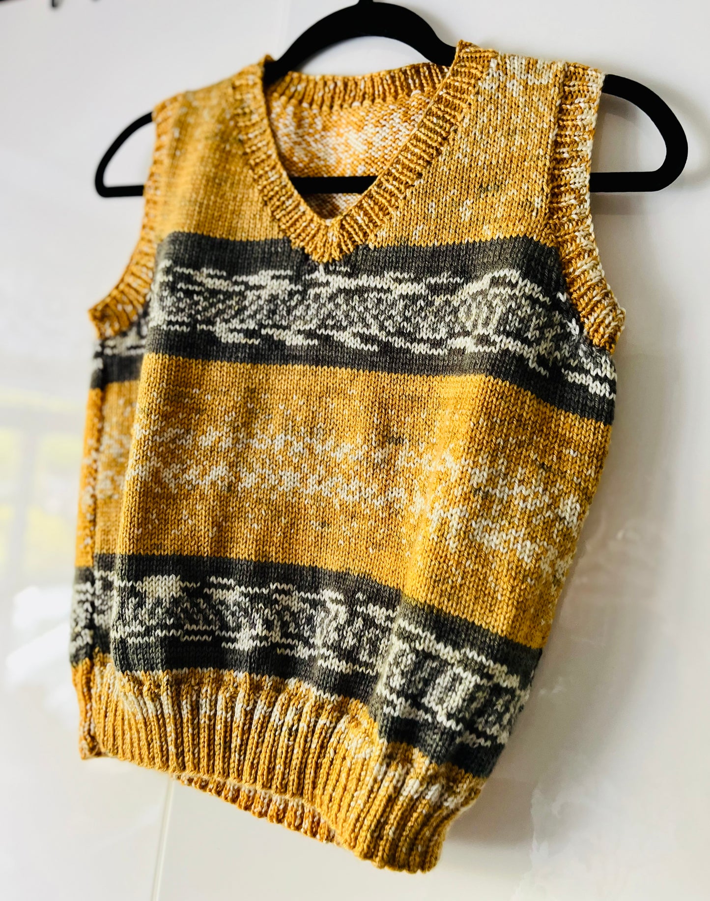 Mustard and Grey Hand Knitted Vest
