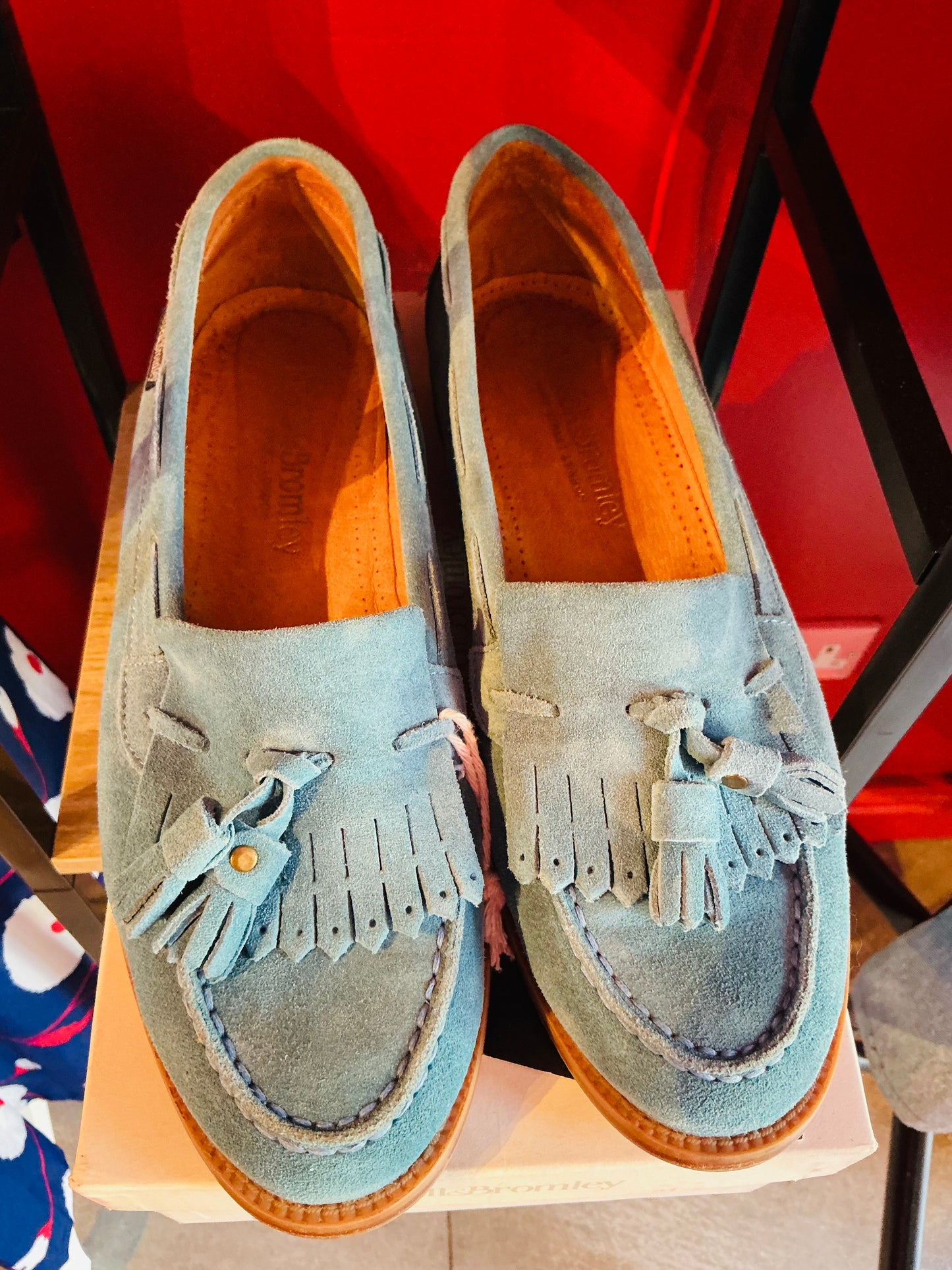 New Pale Blue Suede Russell and Bromley Loafers