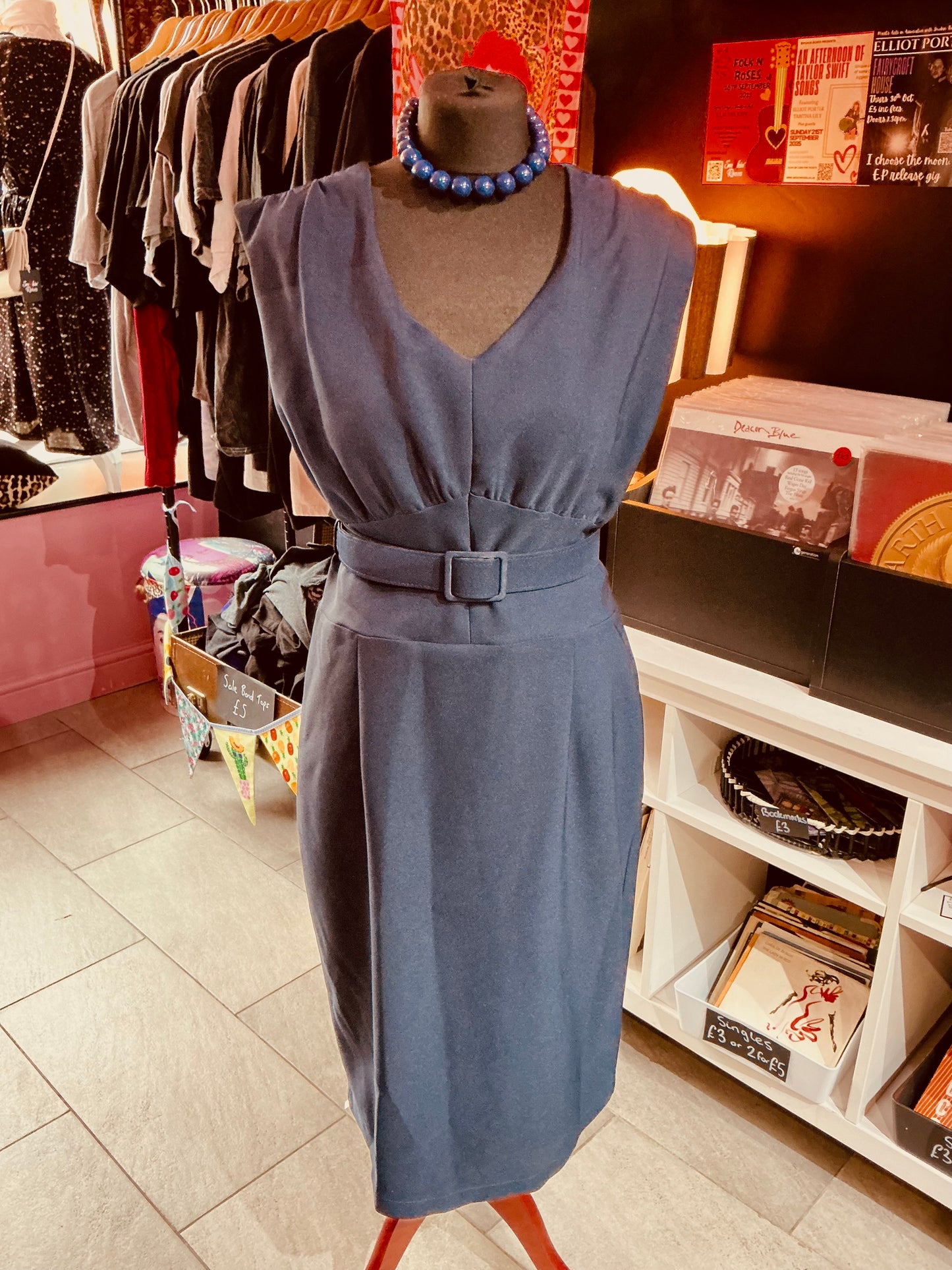 1940s Style British Retro Navy Pencil Dress