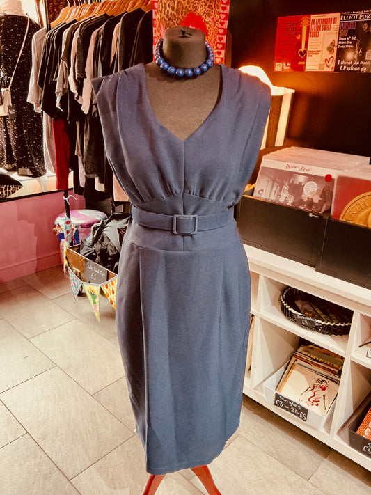 1940s Style British Retro Navy Pencil Dress