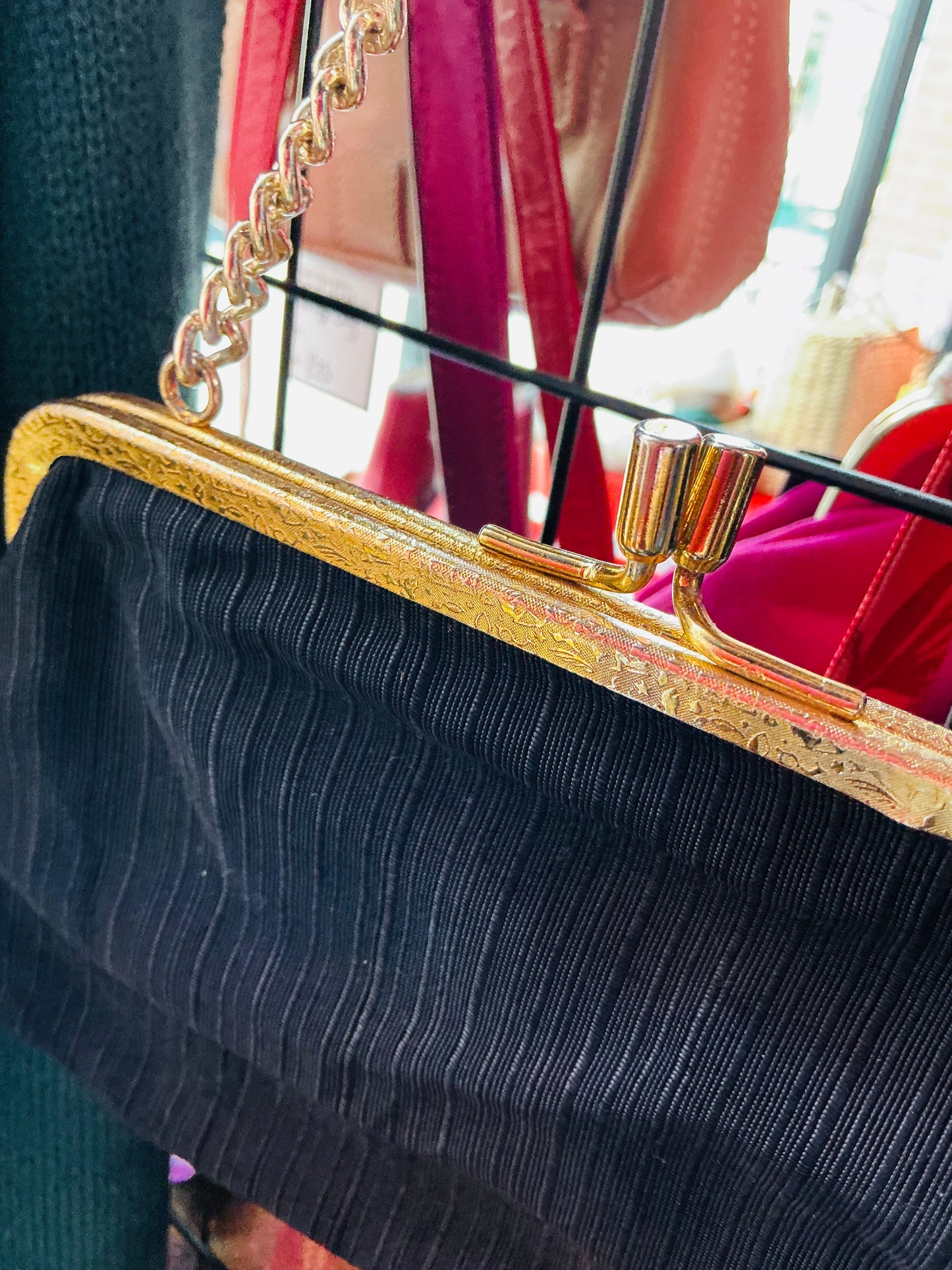1950s Vintage Black and Gold Clutch Bag