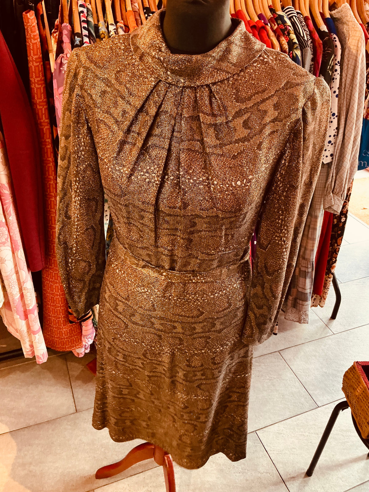 1960s Vintage Gold Sparkly Feminette Dress