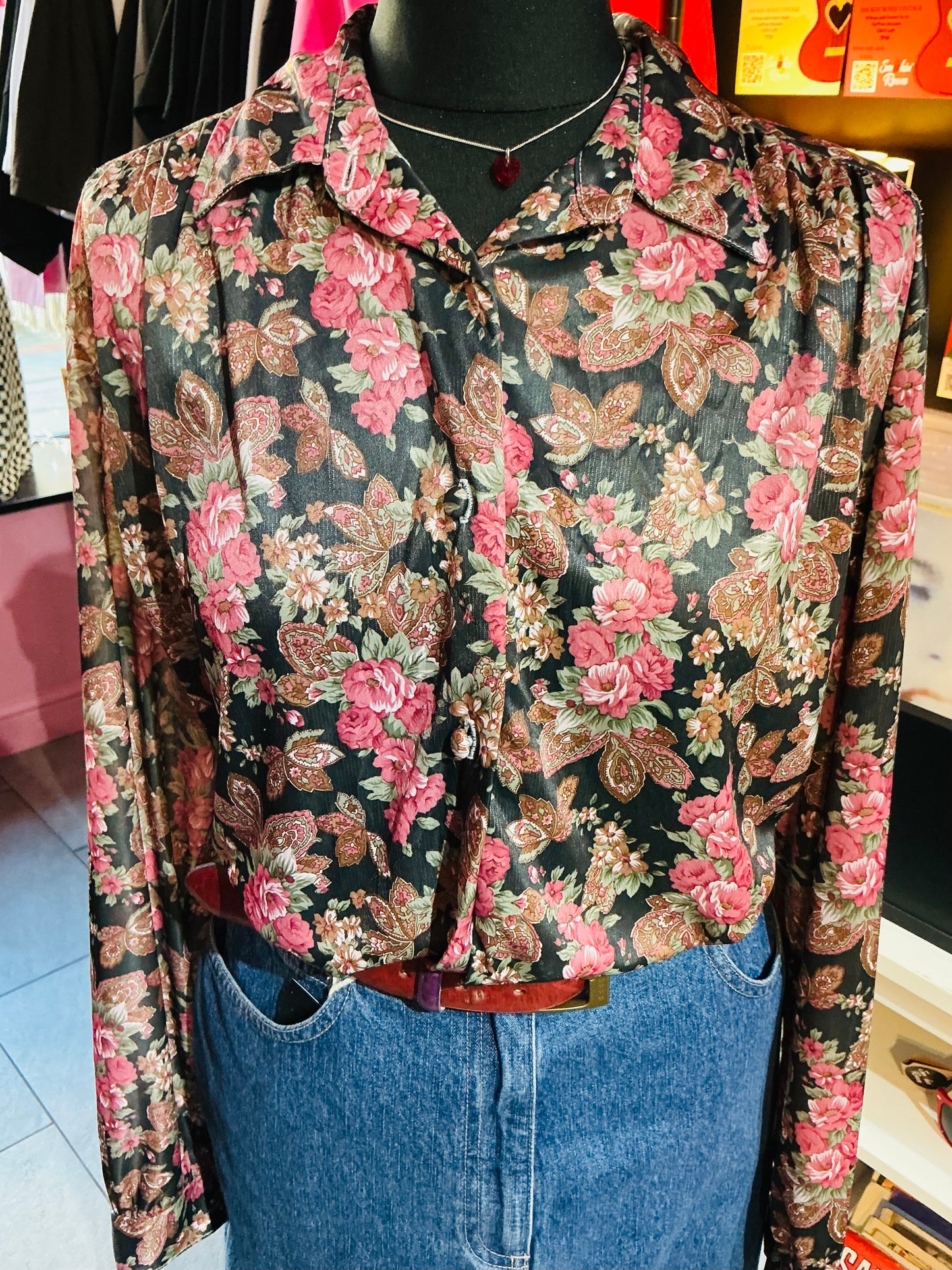 1980s Vintage Pink Floral Blouse
