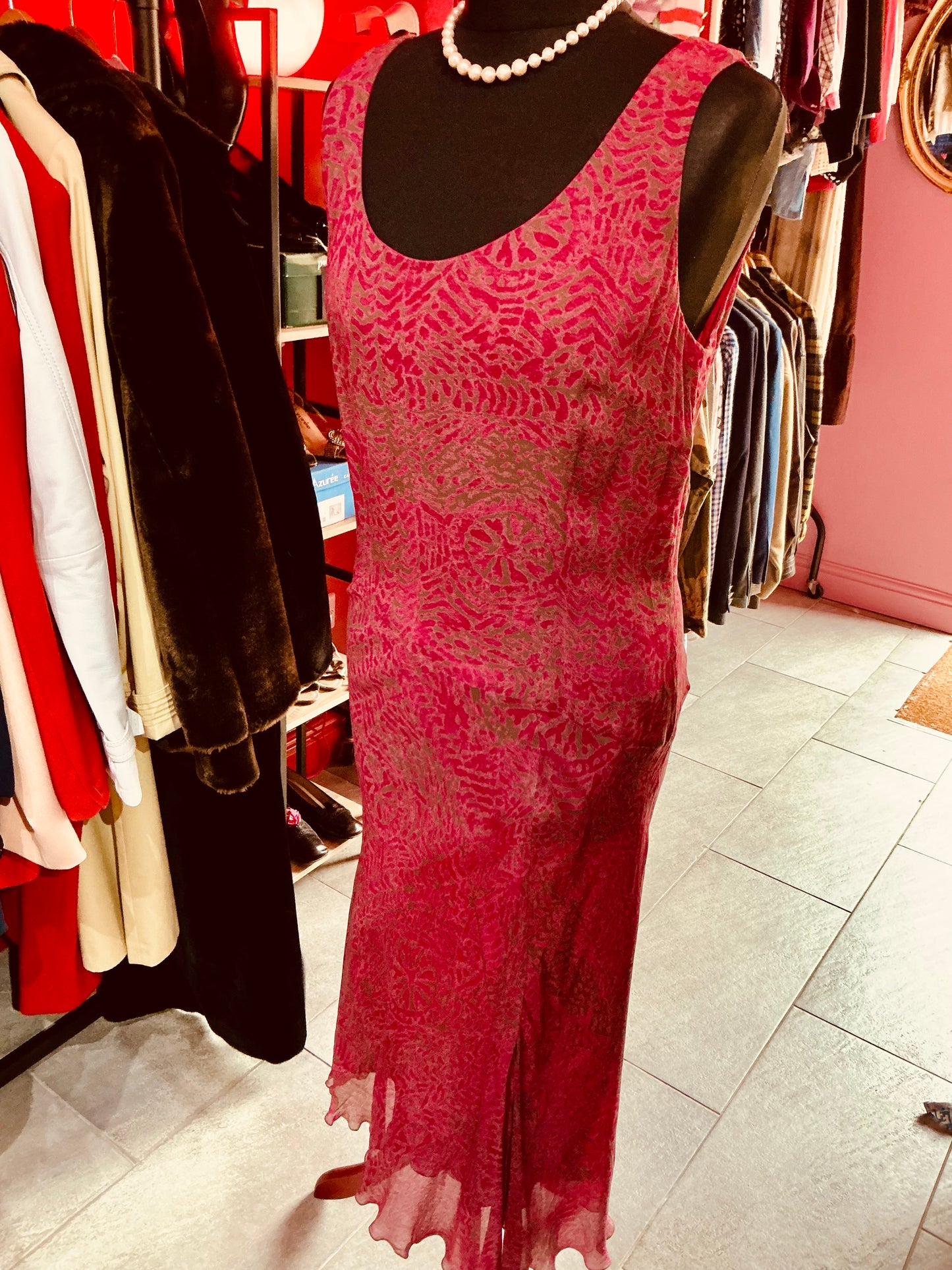 1990s Vintage Claudia Sträter Magenta Pink Maxi Cocktail Dress