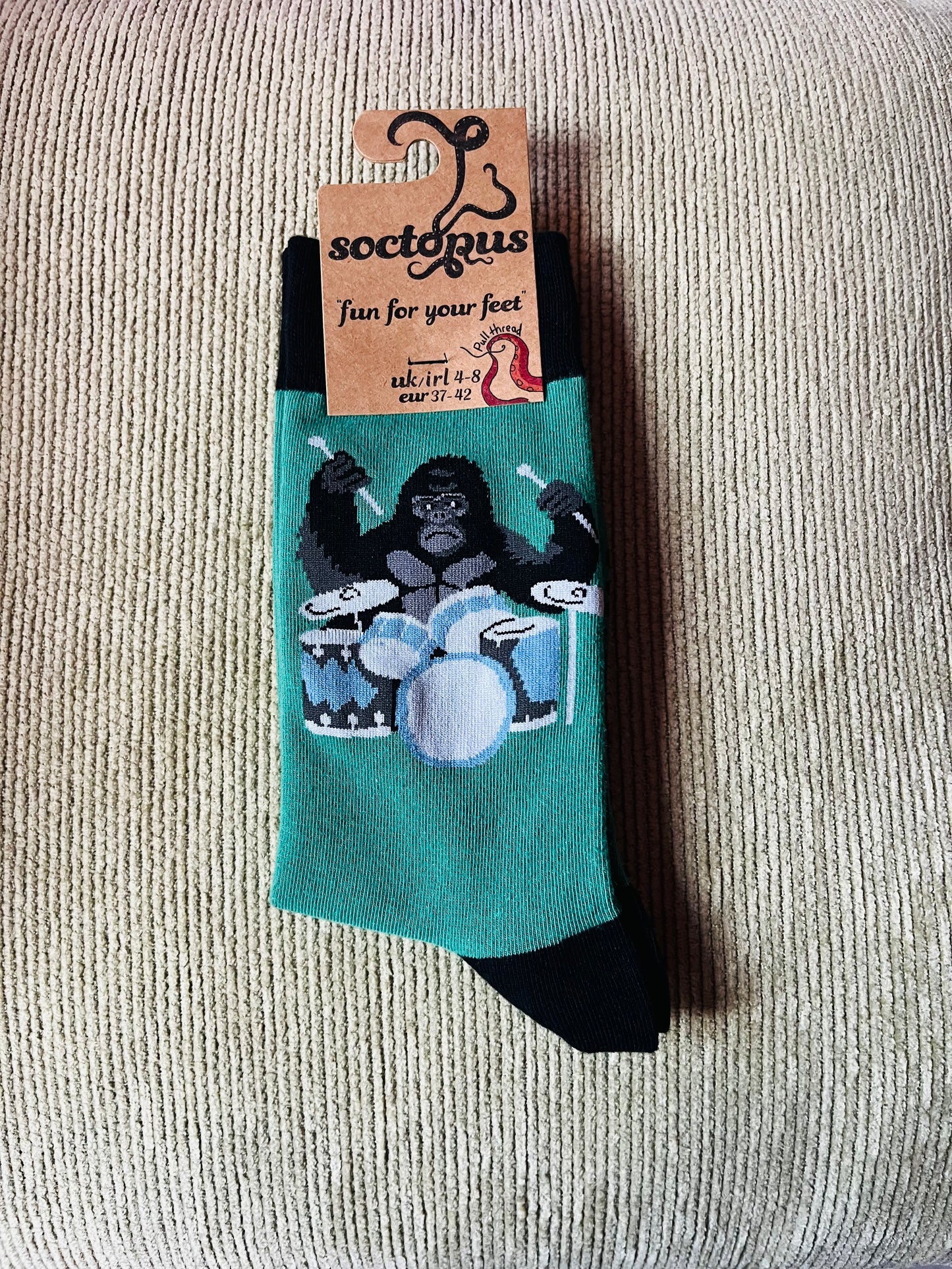 Socktopus Drumming Gorilla Socks- Green 