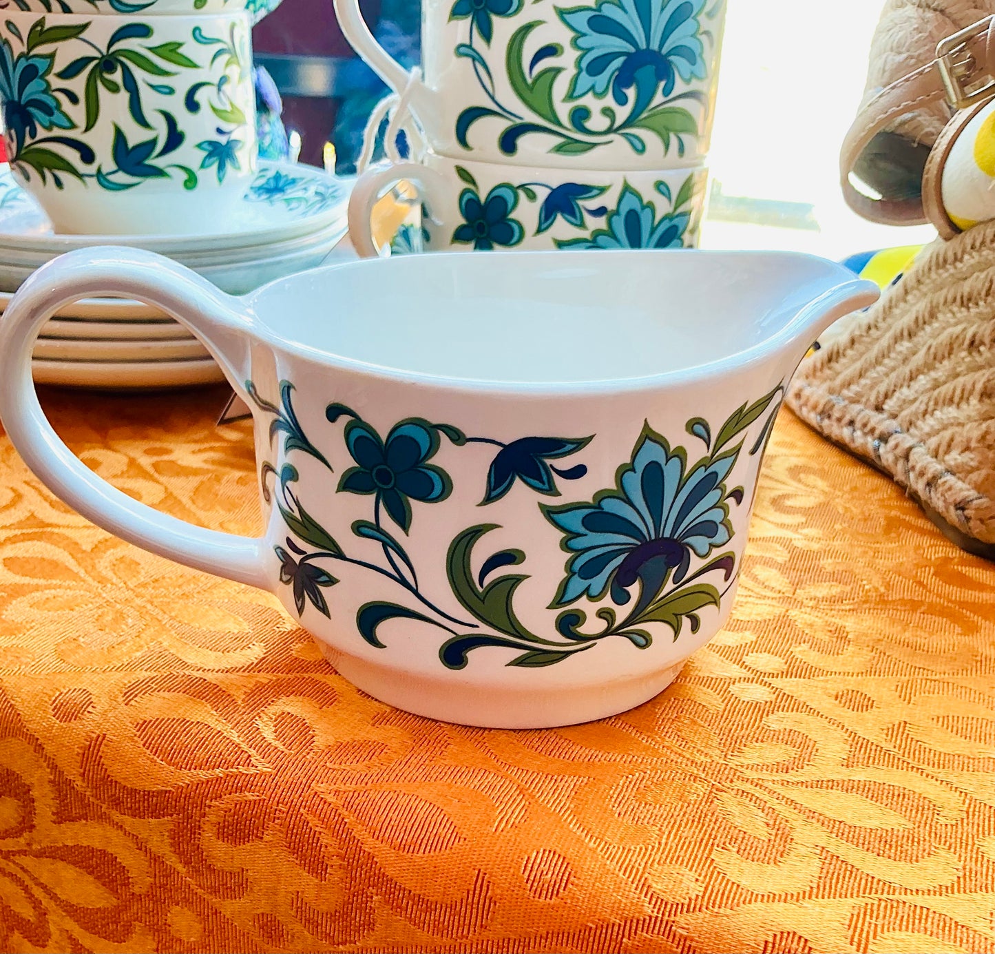 1970s Midwinter Blue Floral Tea Cup and Saucer Set