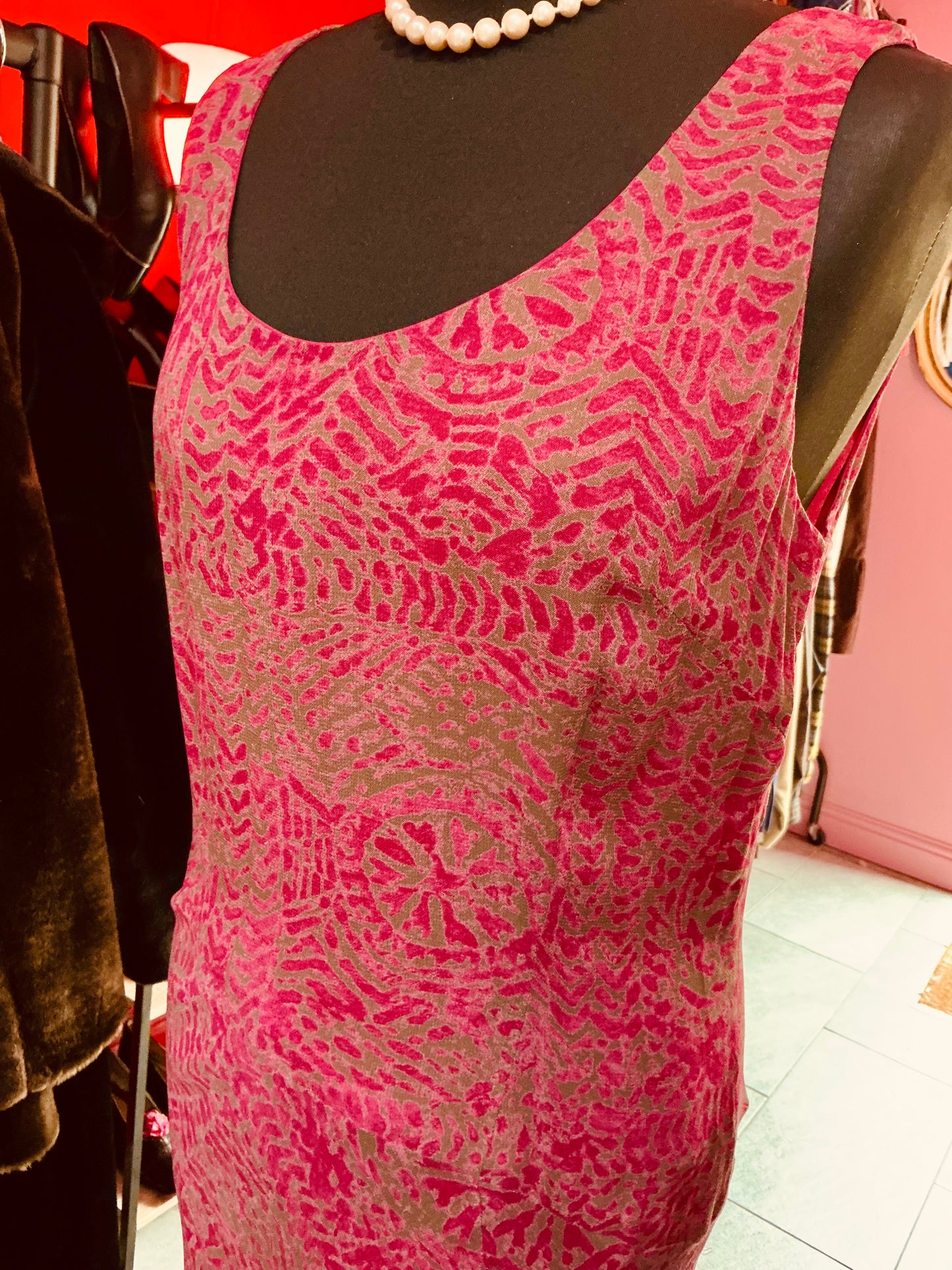 1990s Vintage Claudia Sträter Magenta Pink Maxi Cocktail Dress