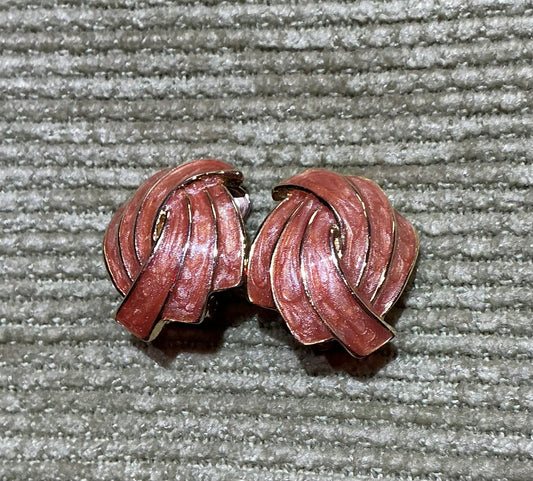 1980s Vintage pink and Gold Art Deco Style Clip on Earrings
