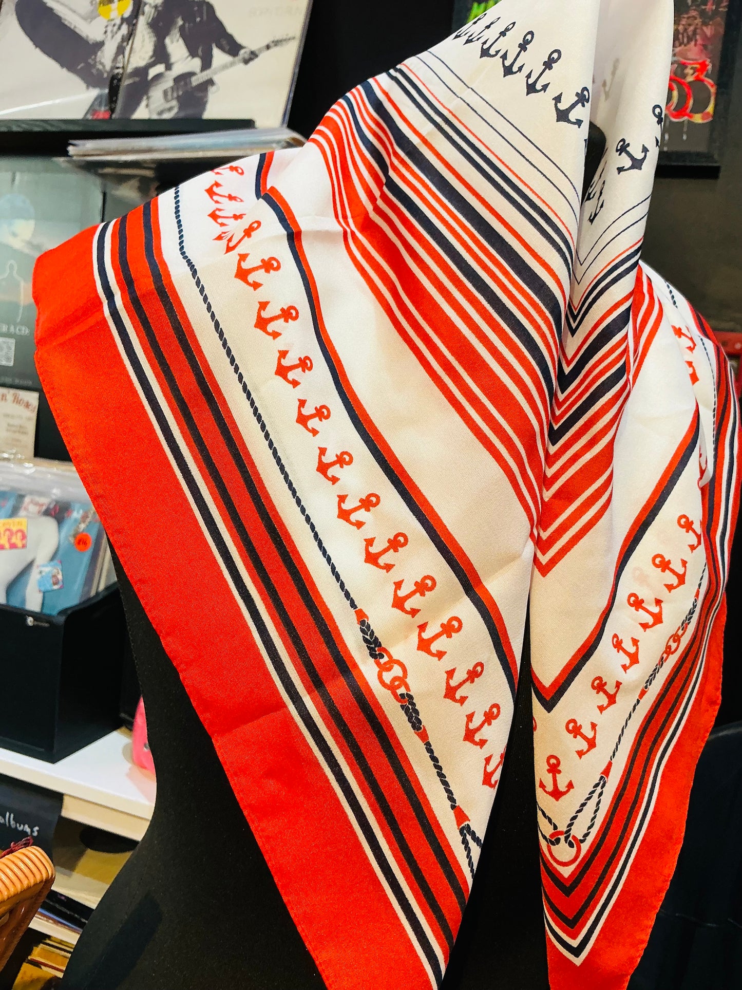 Red and White Striped Nautical Headscarf