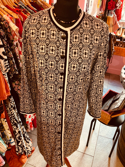 1960s Vintage Berkertex Black and White Button up Daisy Design Dress