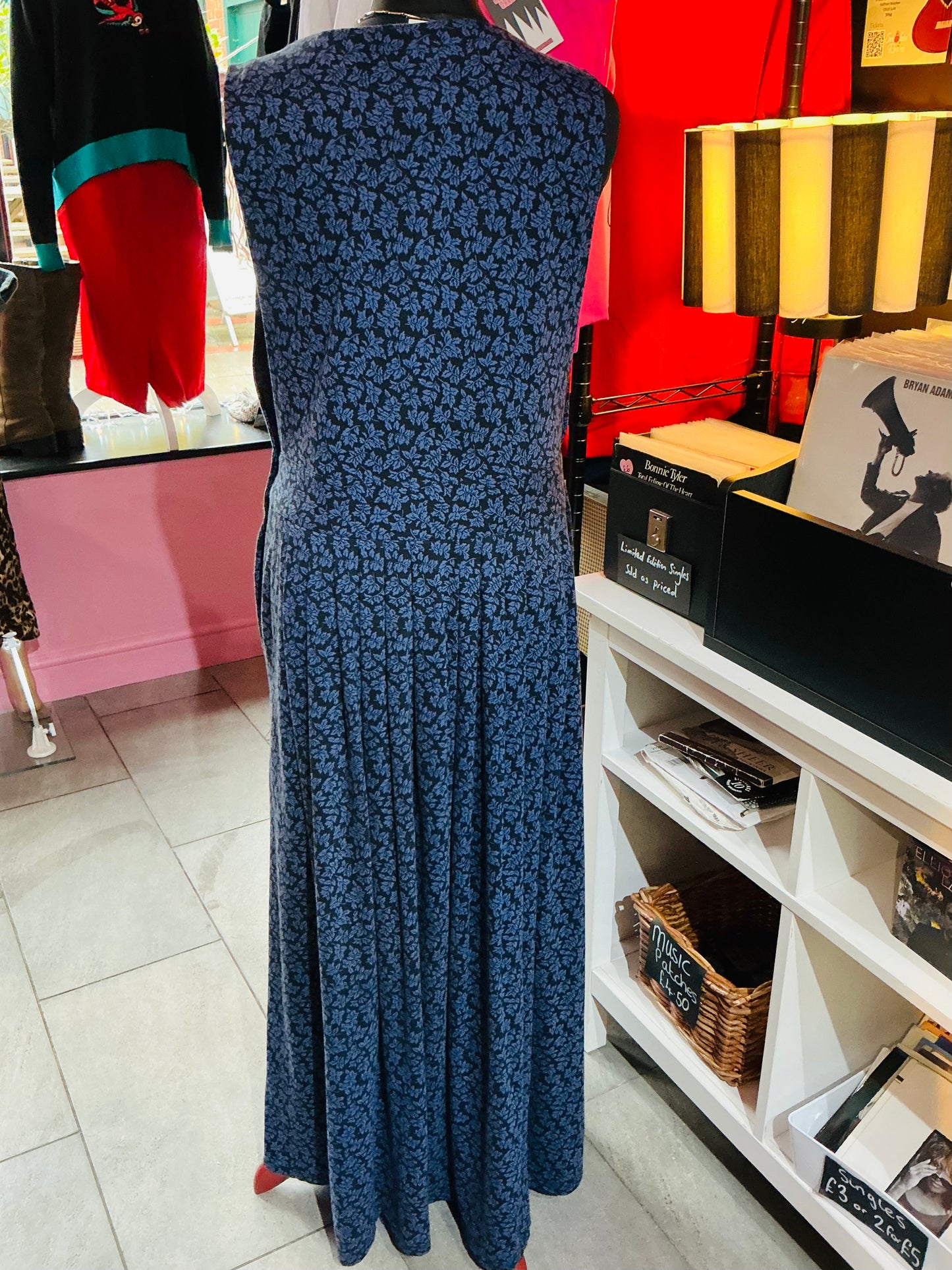 1990s Vintage Laura Ashley Blue Floral Maxi Dress