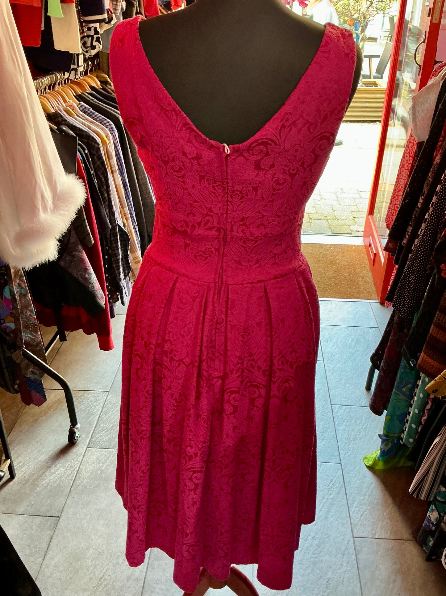 Fuchsia Pink Brocade Embroidered Lindy Bop A-line Dress