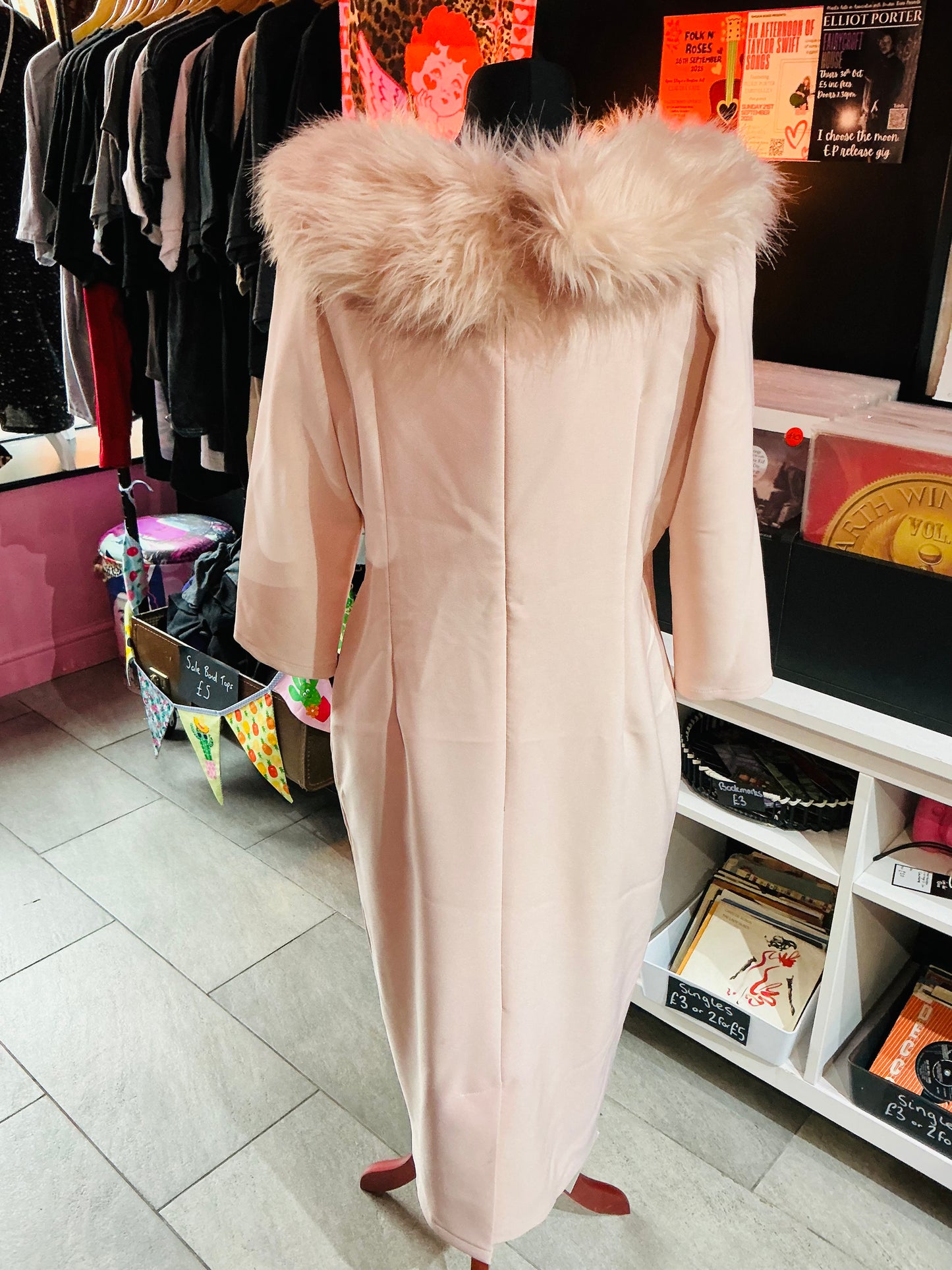 Baby Pink British Retro Faux Fur Wiggle Dress- Size 16