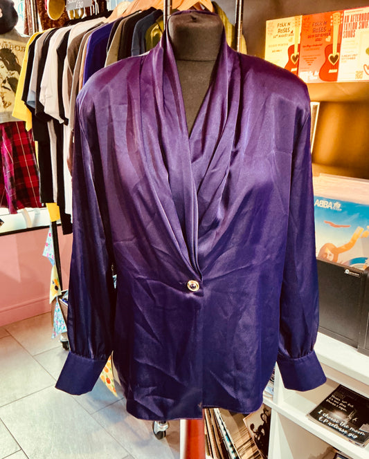 1980s Vintage Purple Satin St Michael Blouse