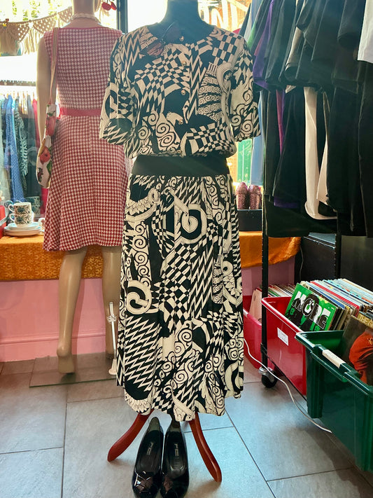 1980s St Michael Black & White Patterned Dress