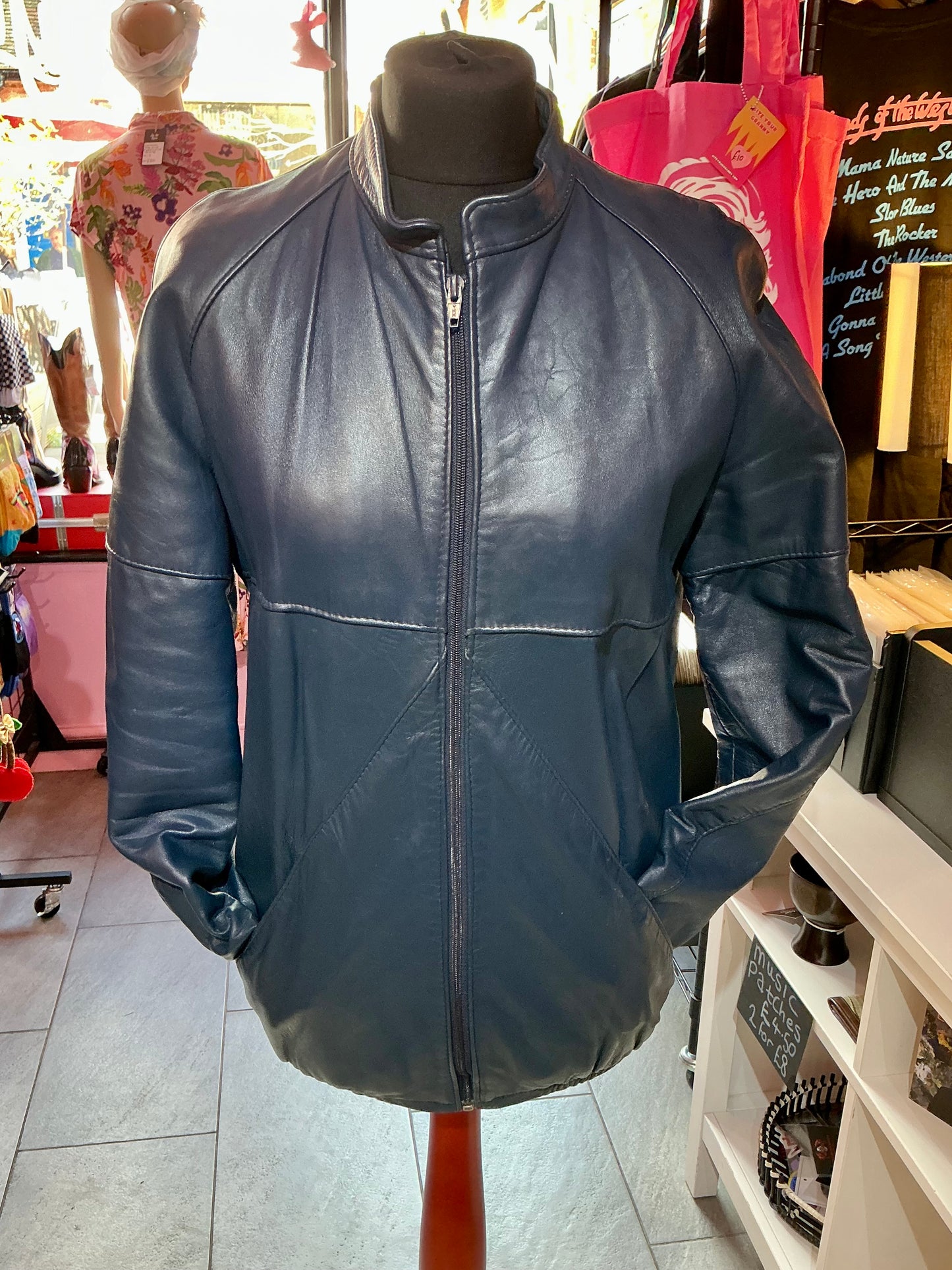 1980s Vintage Blue Leather Jacket