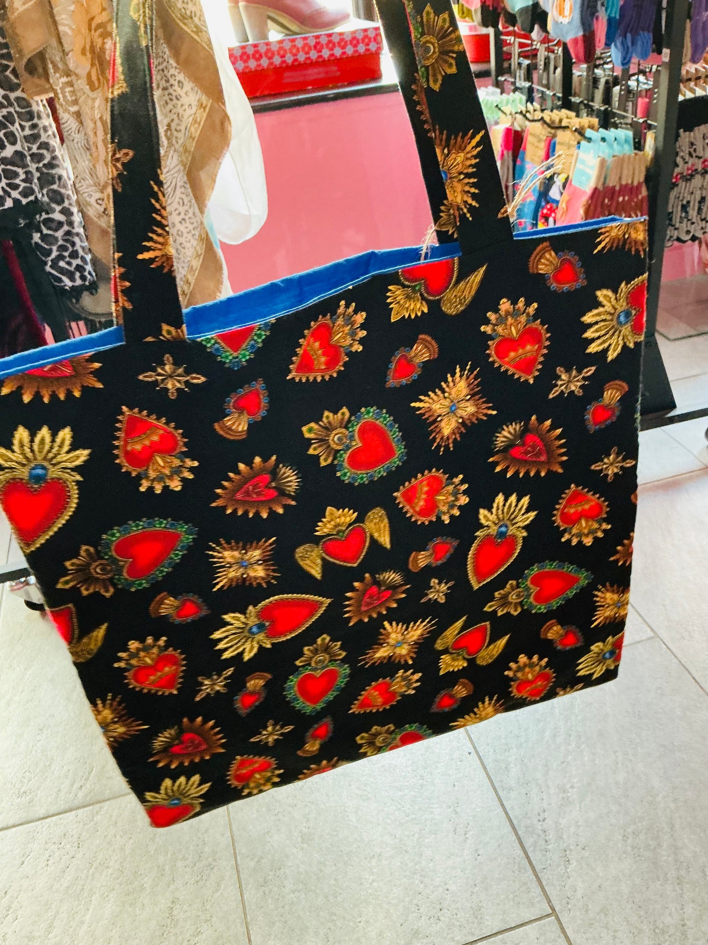 Handmade Vintage Fabric Pin Up Tote Bag