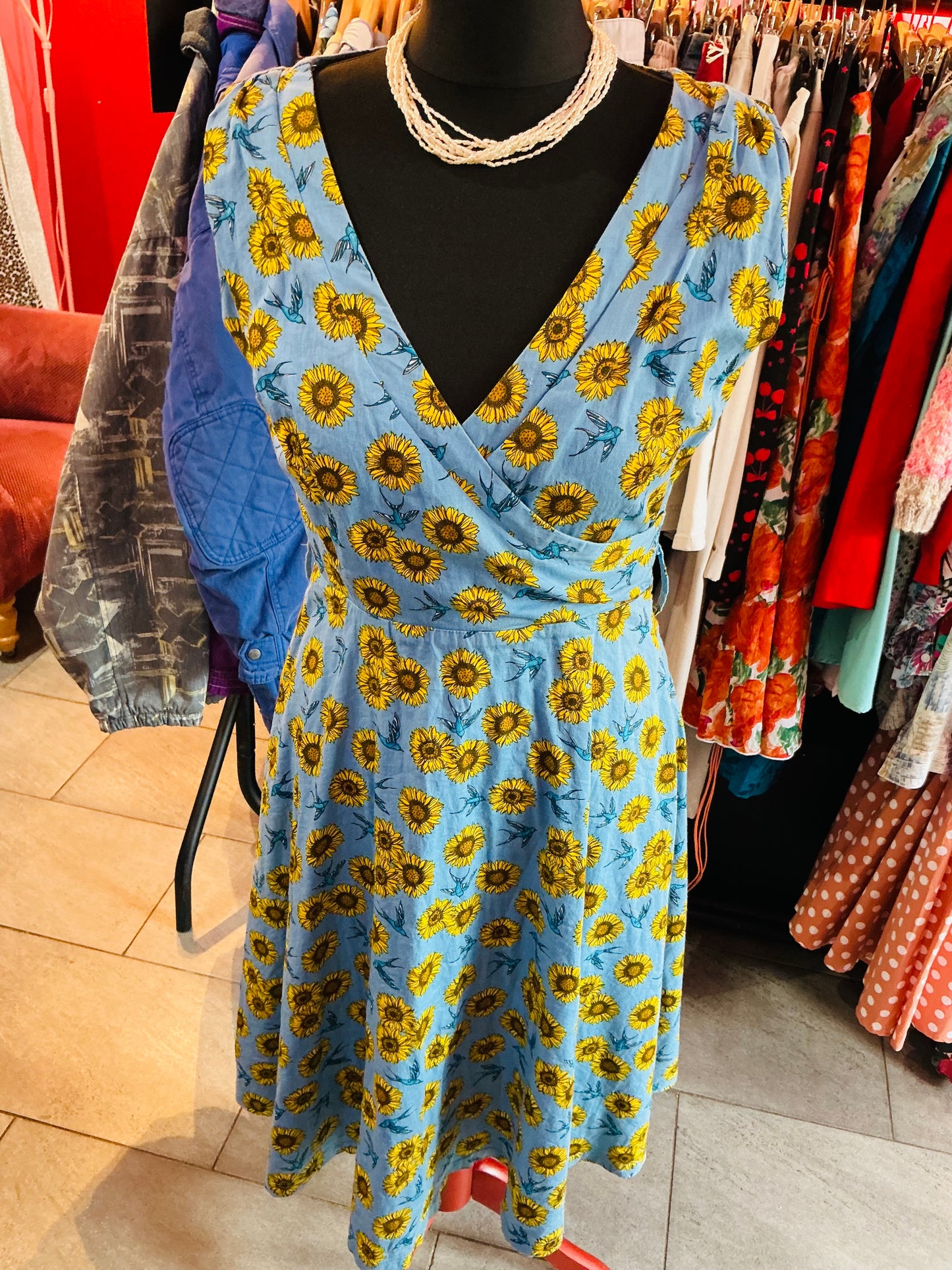 1950s Style Sunflowers and Swallows Lindy Bop Swing Dress