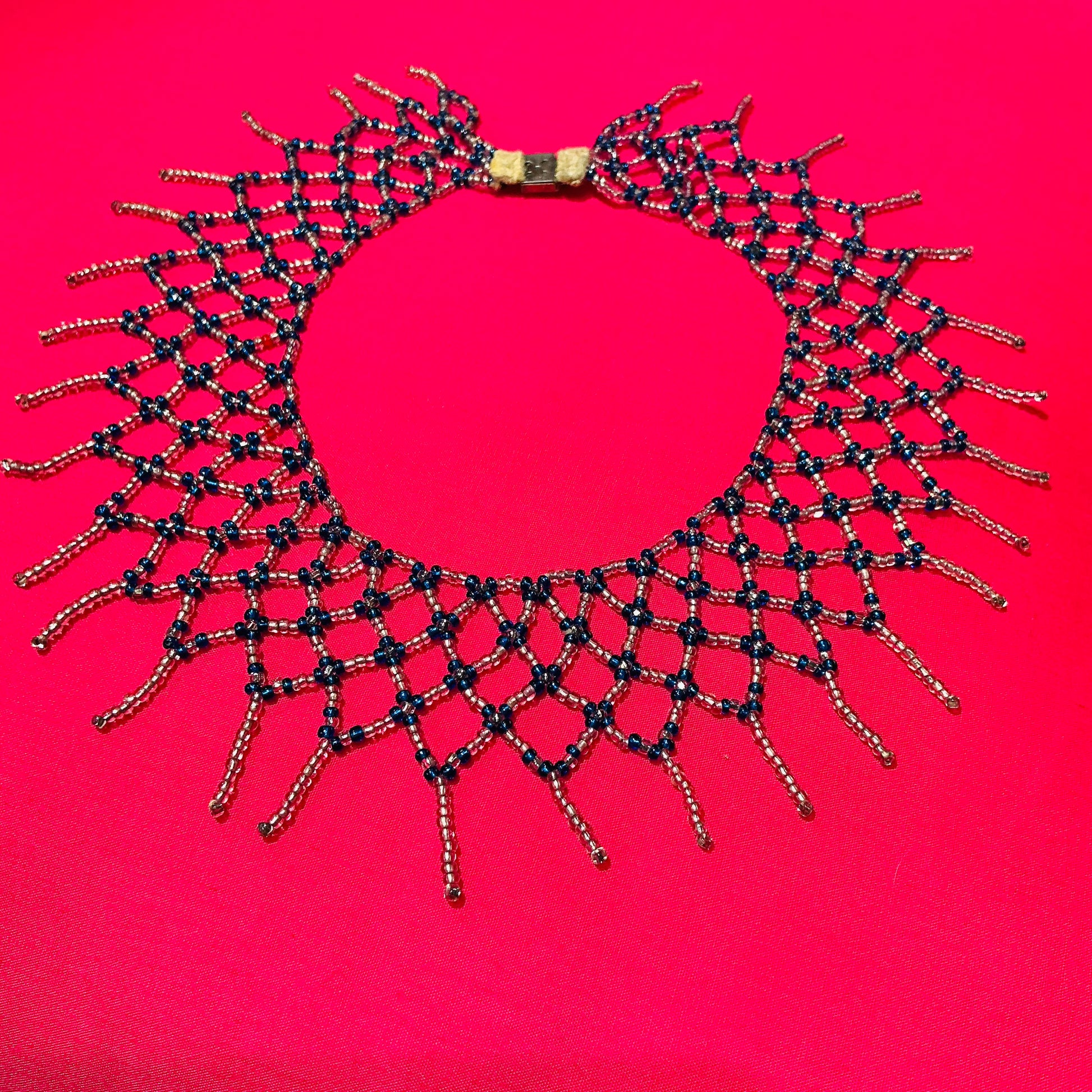 Blue and Clear Beaded Collar Necklace