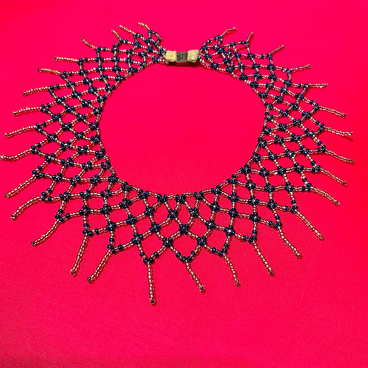 Blue and Clear Beaded Collar Necklace