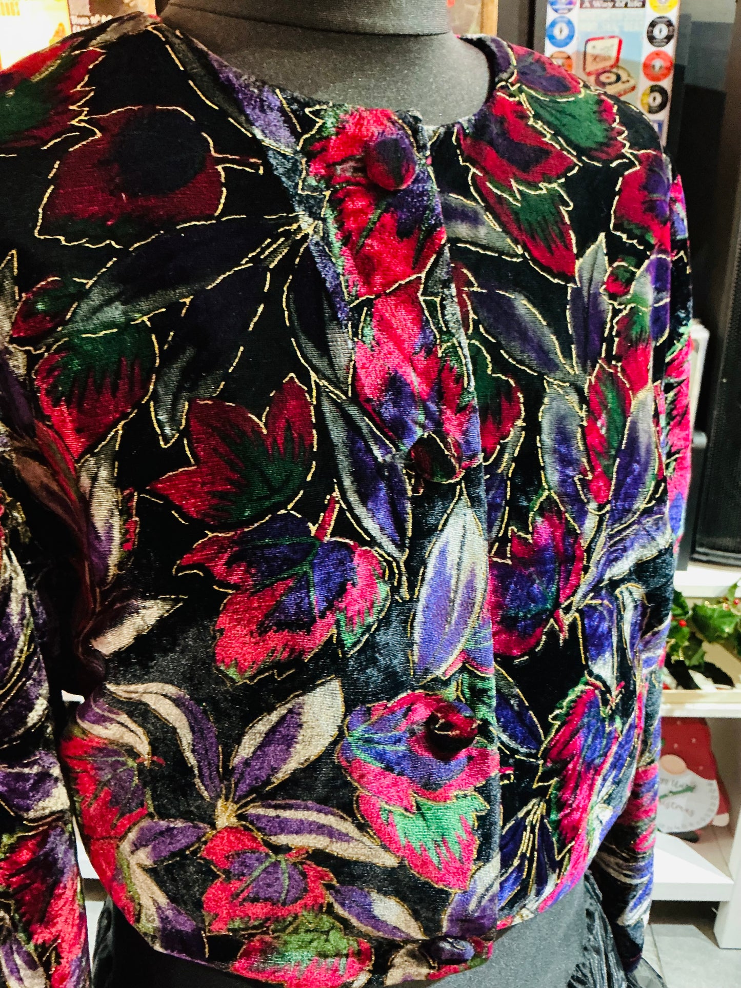 1980s Vintage Frank Usher Gold Glittery Floral Jacket