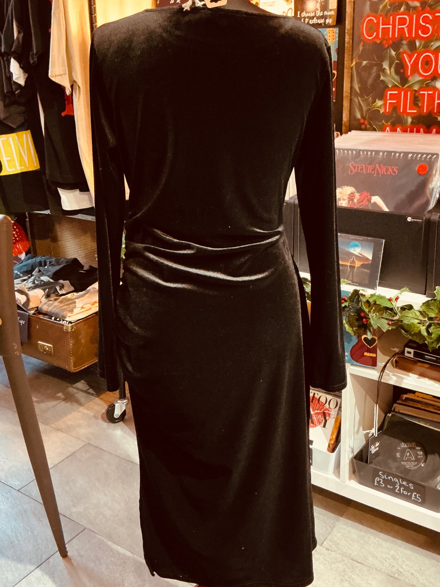 Black Velvet Ruched Sosandar Pencil Dress