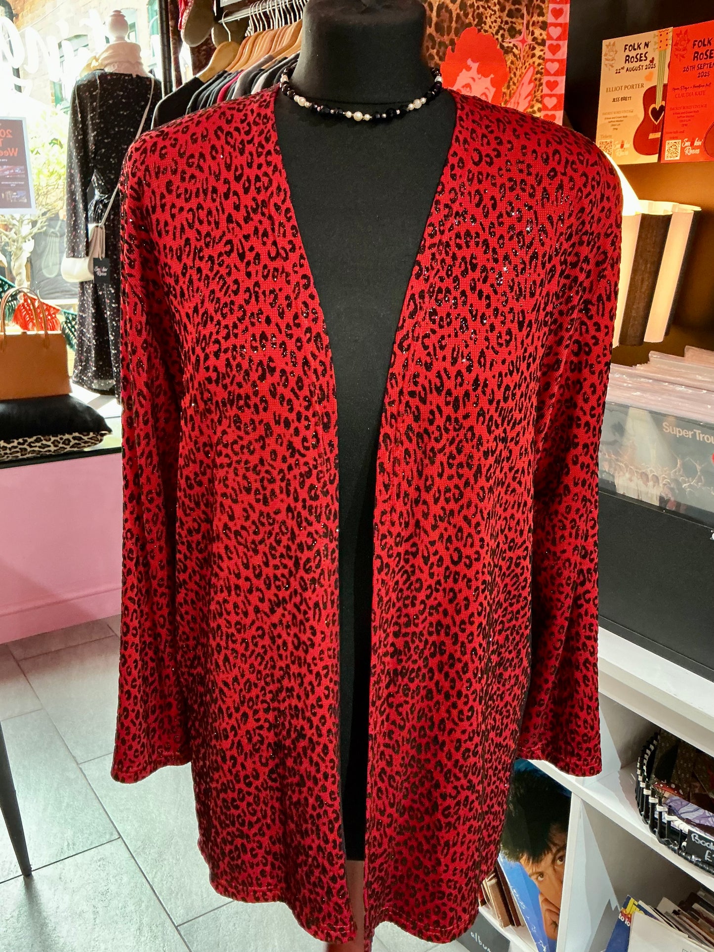 Original 1980s Stephen Y Vintage Red Leopard Print Cardigan