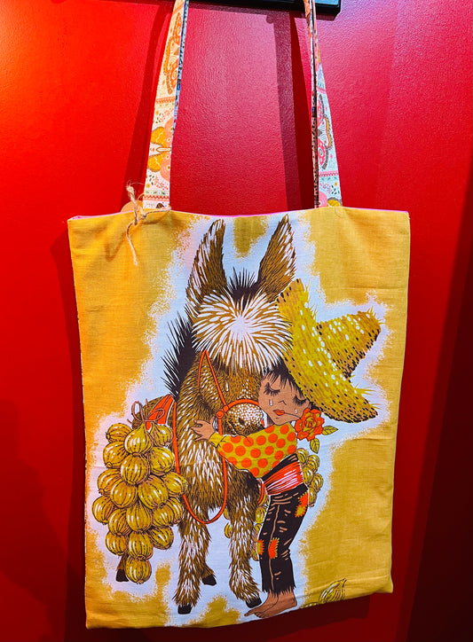 Handmade Vintage Fabric Spanish Donkey Tote Bag