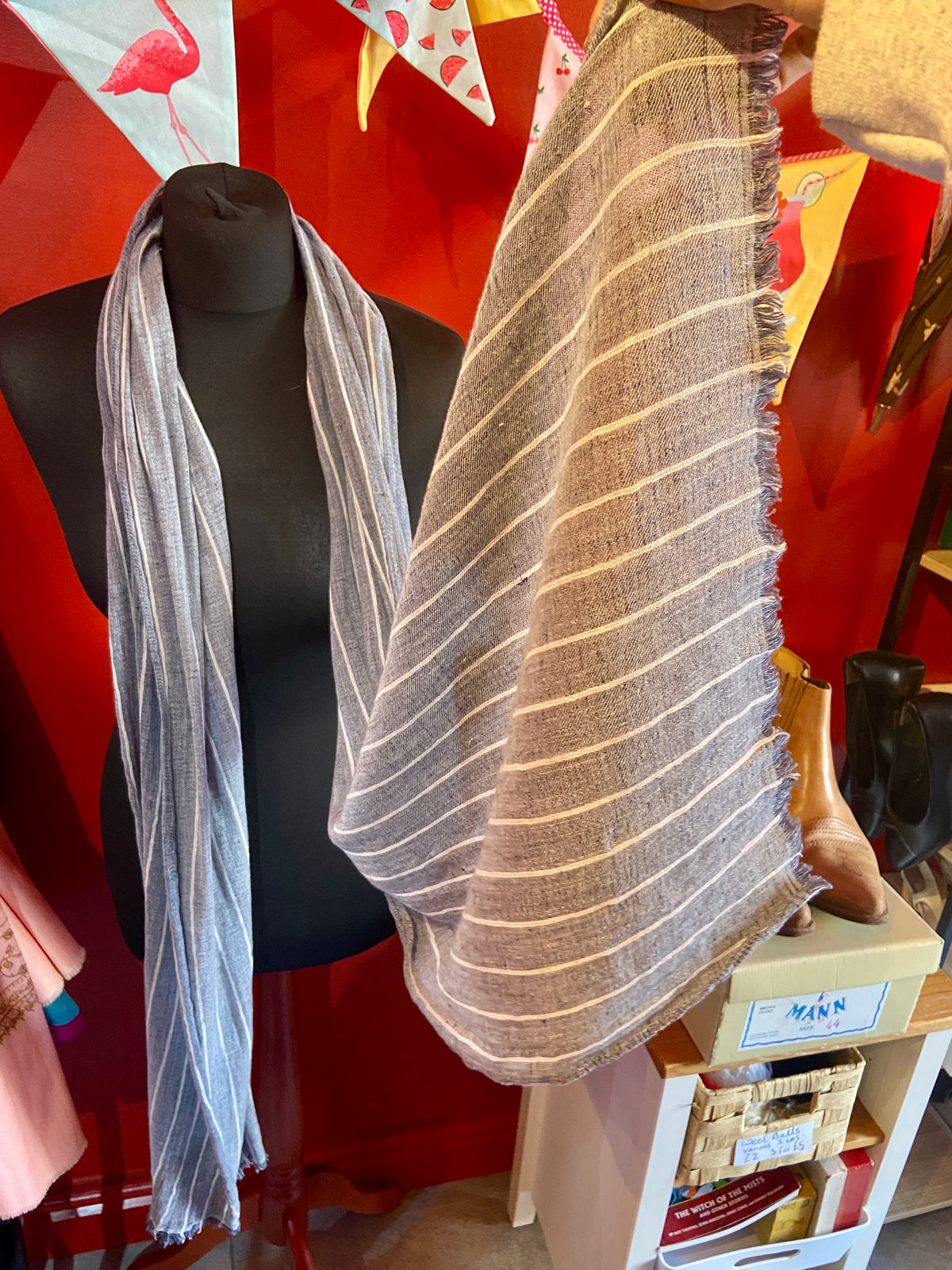 Vintage Muted Blue Striped Scarf