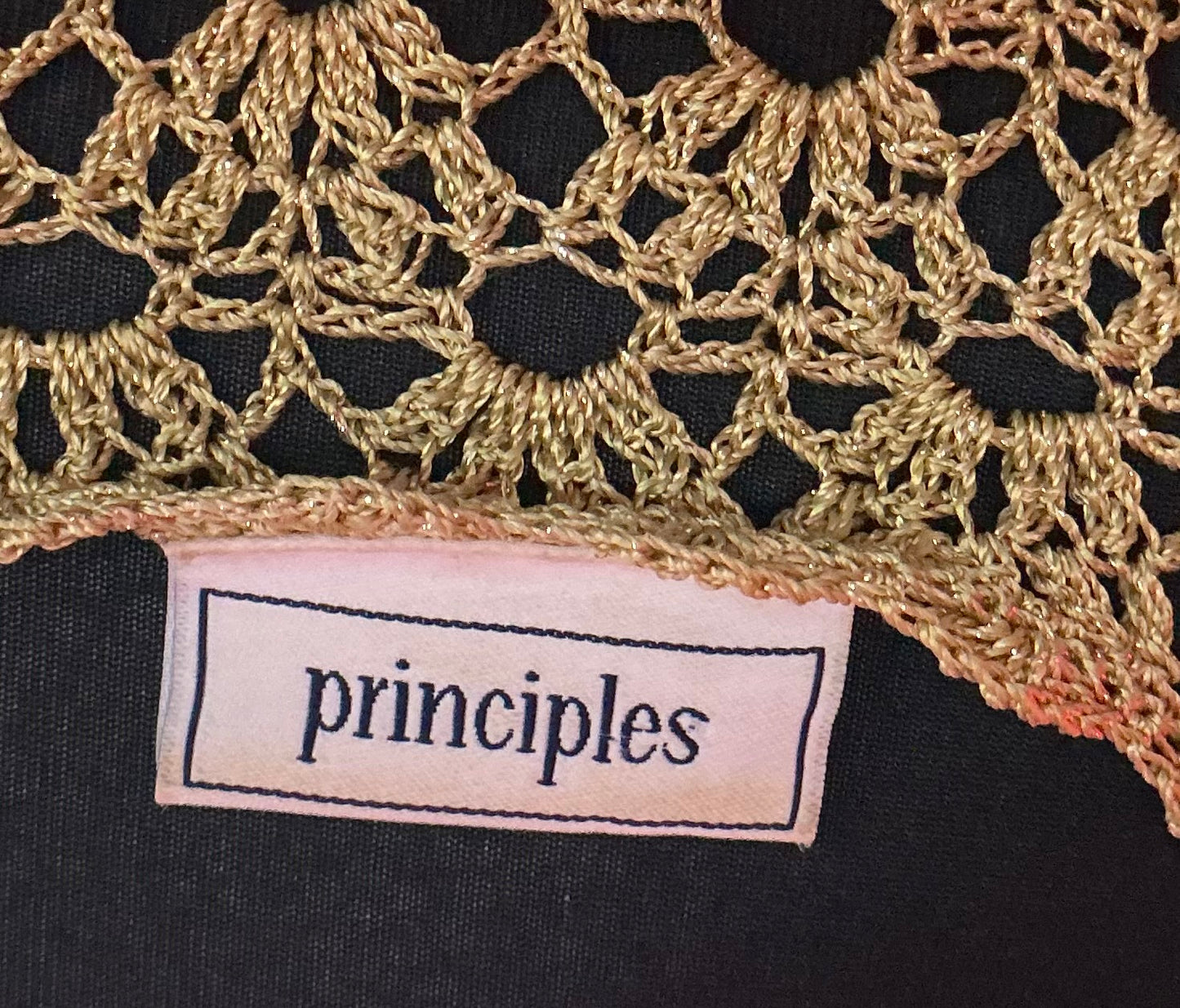 1990s Vintage Principles Gold Crochet Slip Dress