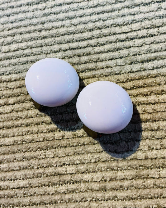 1960s Vintage Round White Enamel Clip on Earrings