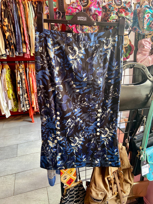Blue and Black Floral Pencil Skirt