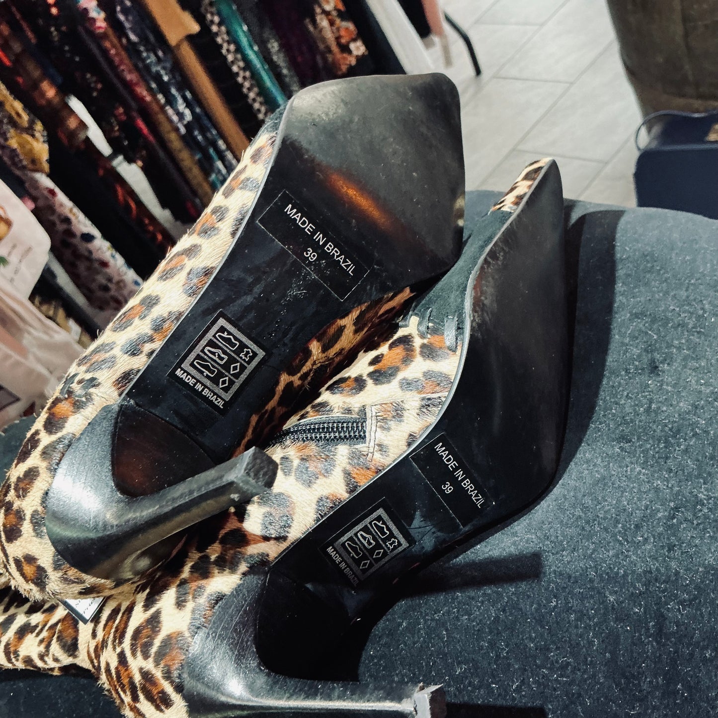 Leopard Print and Black Suede Faith Stiletto Boots- Size 6/39