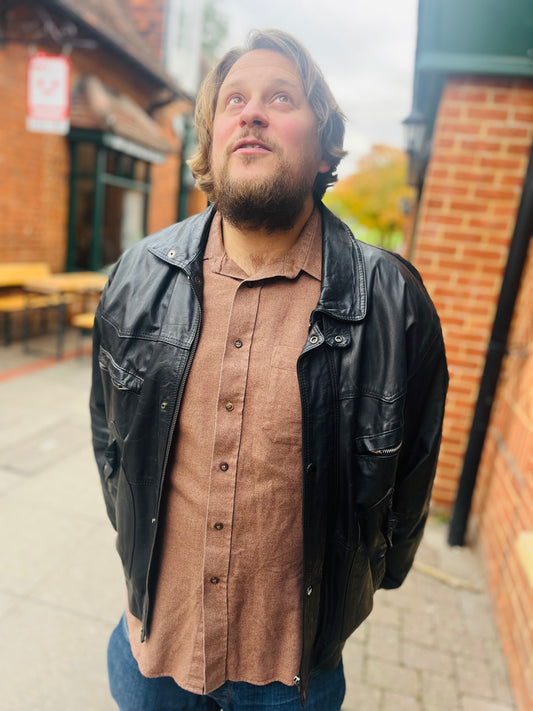 Vintage Black Leather Oversized Jacket