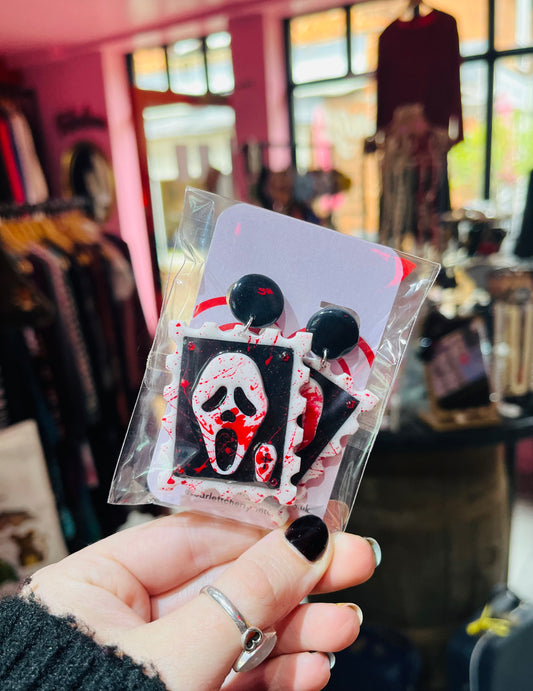 Handmade Scream postage stamp earrings