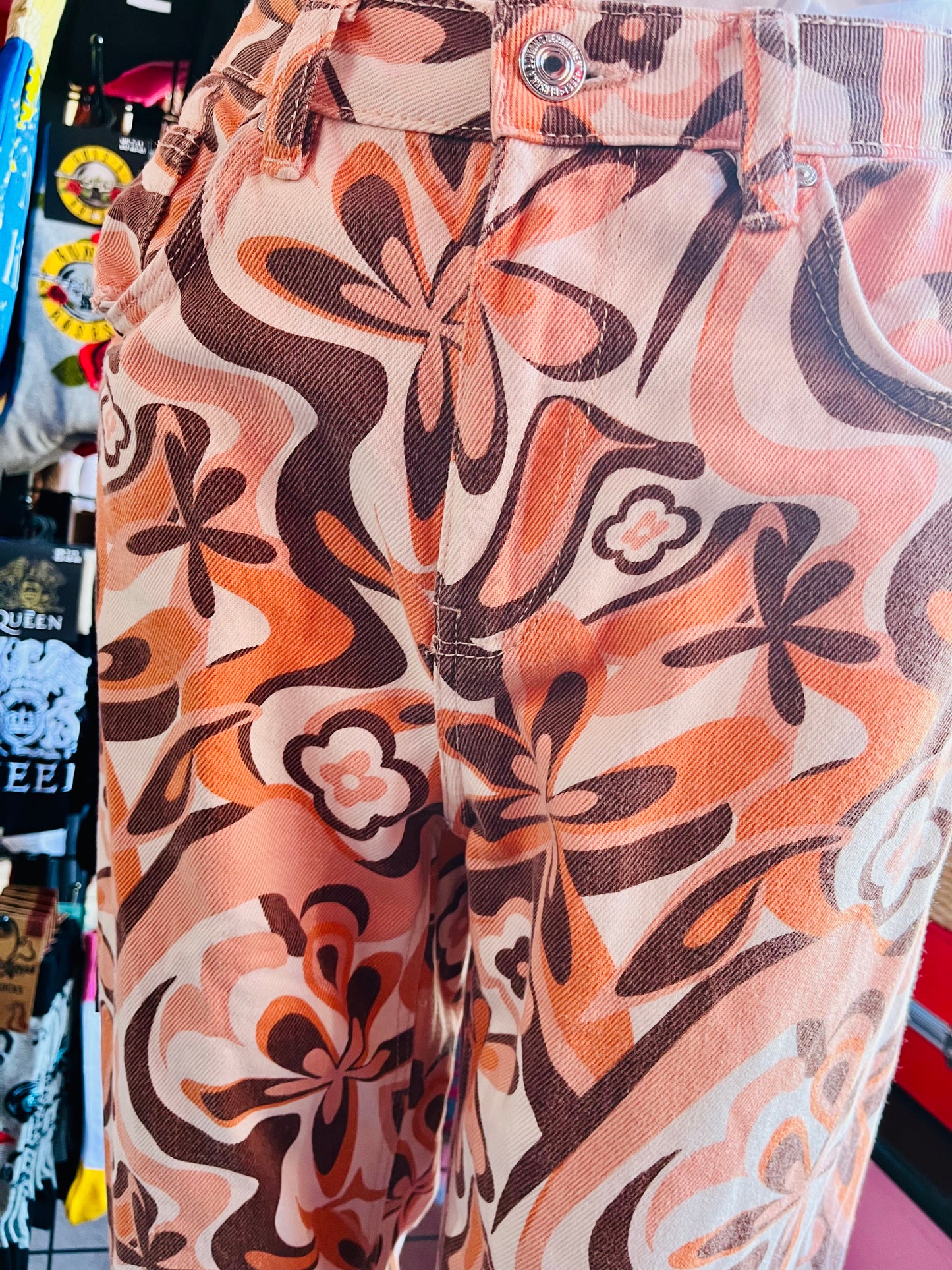 1960s Orange Retro Floral Jeans