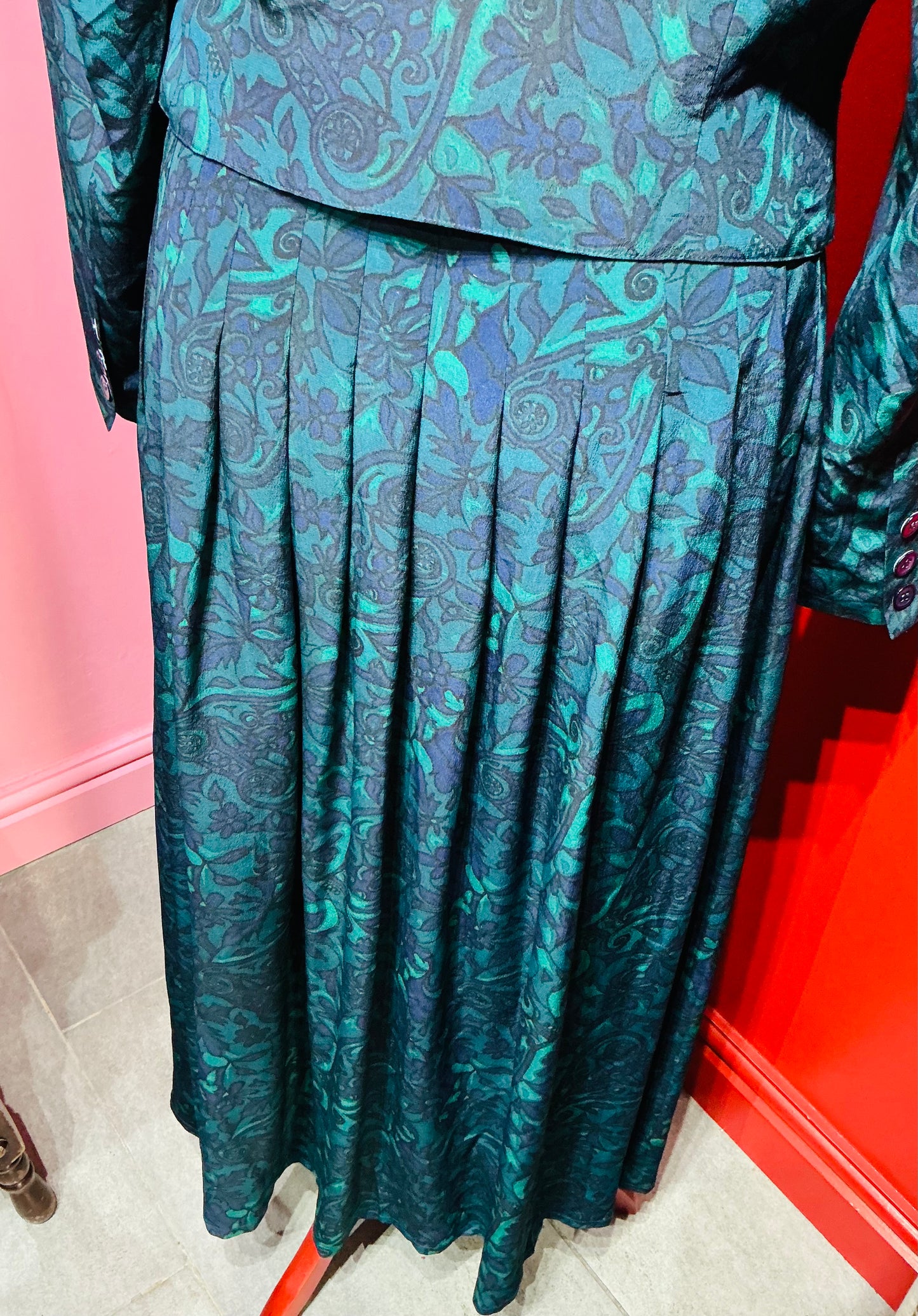 1970s Monsoon Silk Turquoise Paisley Blouse and Skirt Set