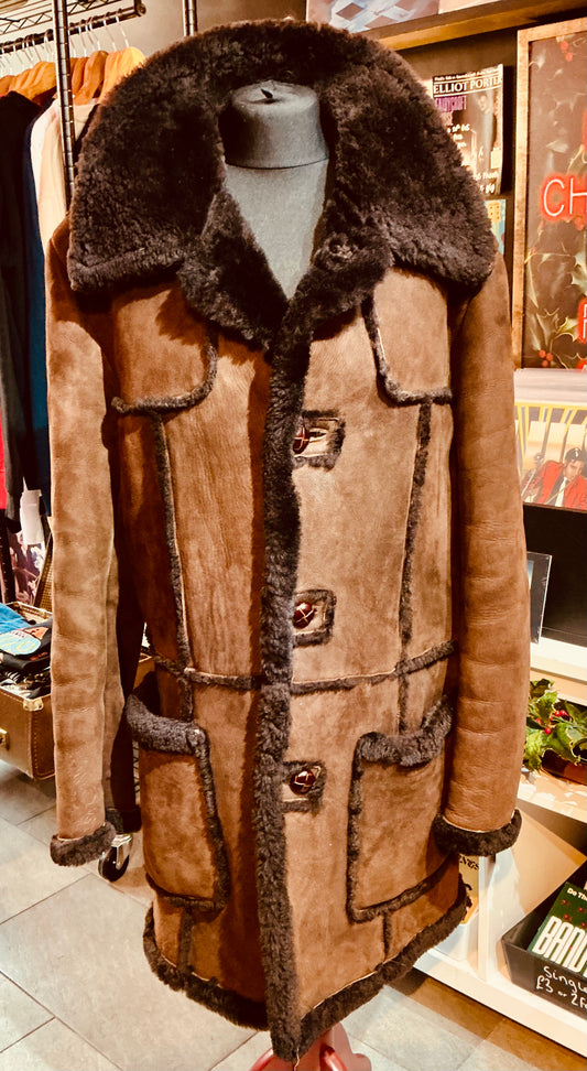 1970s Brown Suede Faux Fur Lined Coat