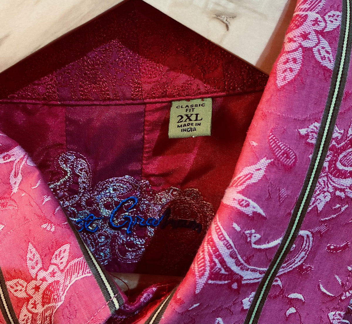 1970’s Retro Robert Graham pink paisley striped shirt